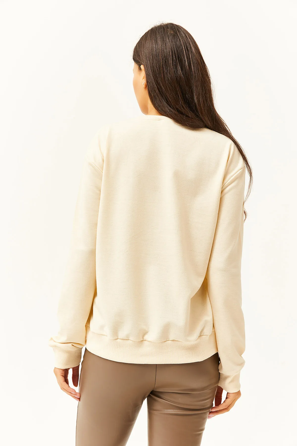 Olalook  Saisonales Damen-Sweatshirt mit aufgesticktem Auge in Beige SWT-19000598