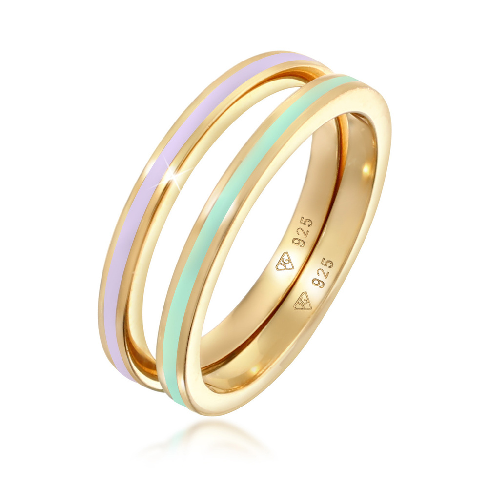 Elli Elli Bague Ensemble de bagues pour femmes - Noir de base avec émail en argent ste Bague