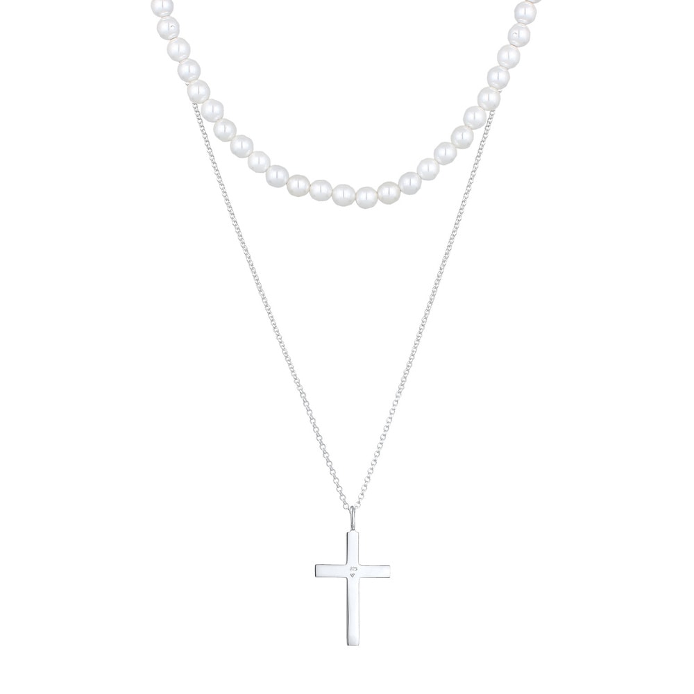 KUZZOI KUZZOI Collier Hommes Croix Pendentif Classique Set de 2 avec perles de coquillag collier