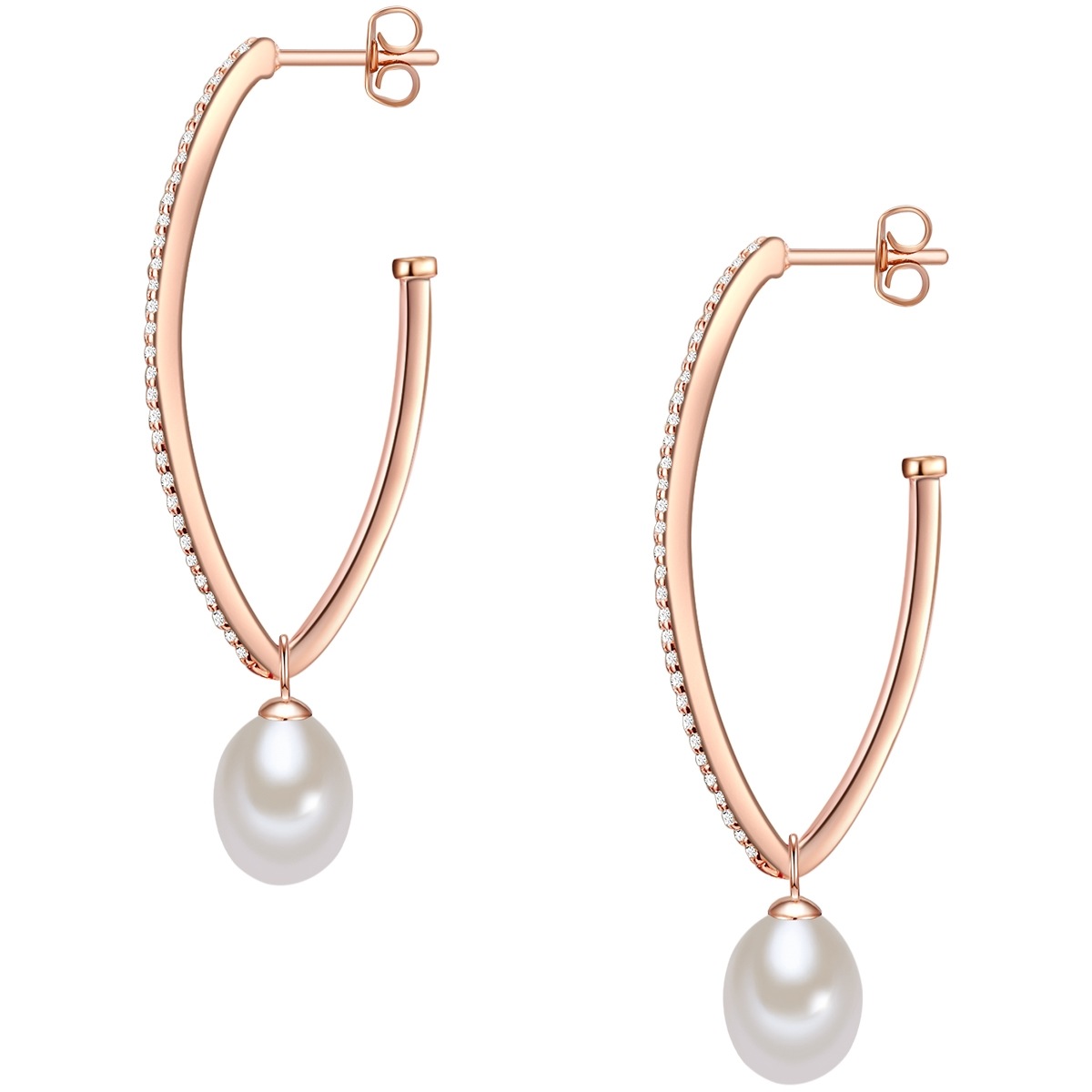 Ohrhänger Sterling Silber Zirkonia Süßwasser-Zuchtperle in Roségold