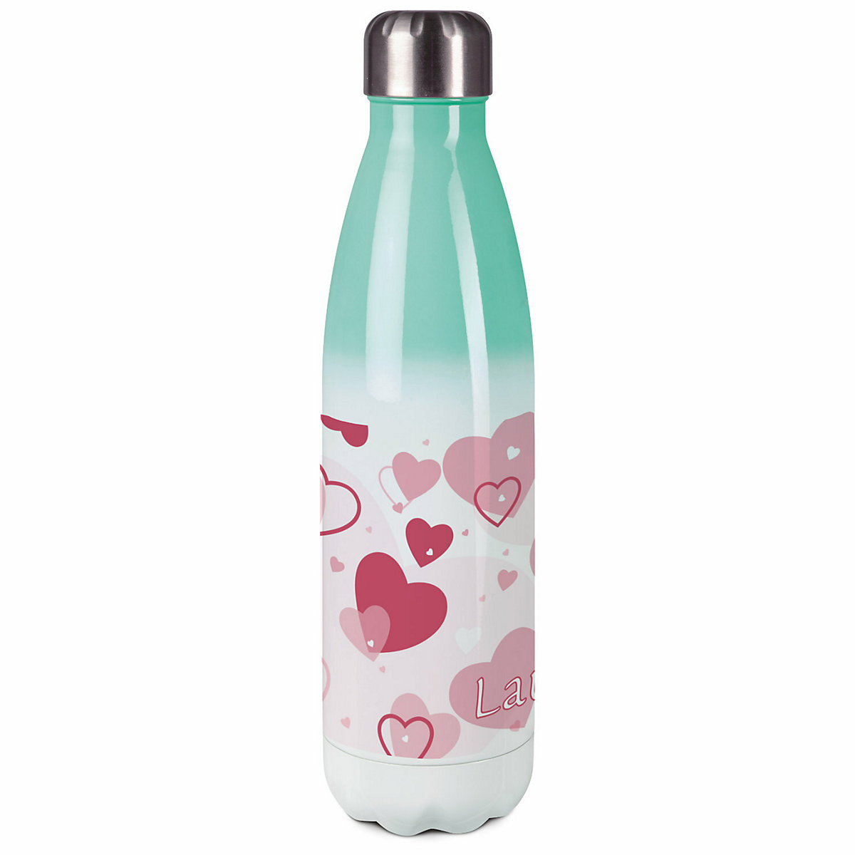 Edelstahl Kinder Thermoflasche / Trinkflasche bunt Herz Farbe rosa Spülmaschinenfest, Auslaufsicher, Bruchfest, Doppelwandig, Für Heißgetränke geeignet, Mit Deckel, Isoliert