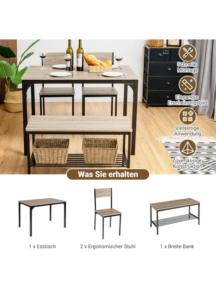 COSTWAY Esstisch Set 4-teilig in Grau günstig kaufen onesize