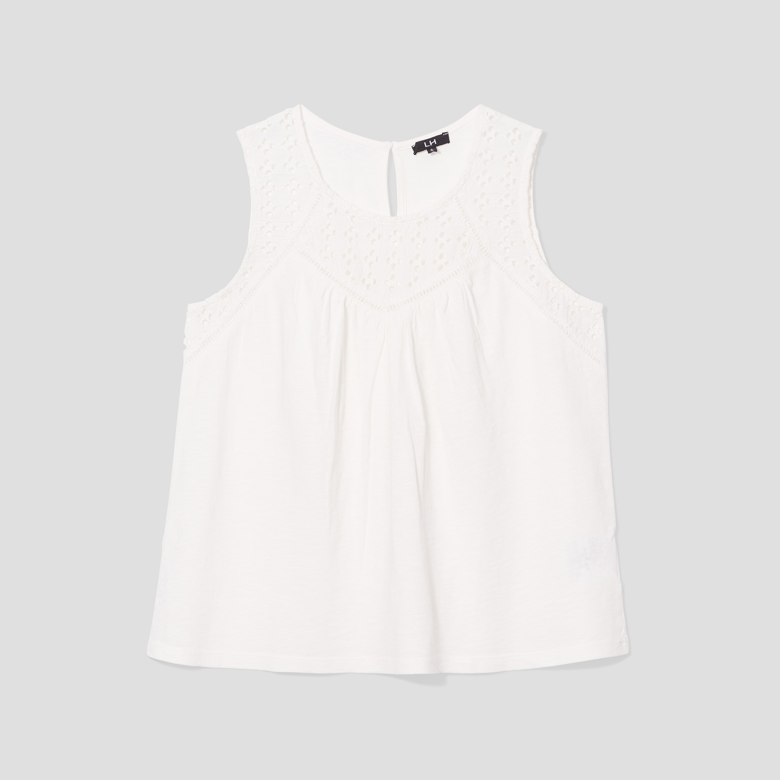 Débardeur broderie anglaise et fente blanc femme | La Halle