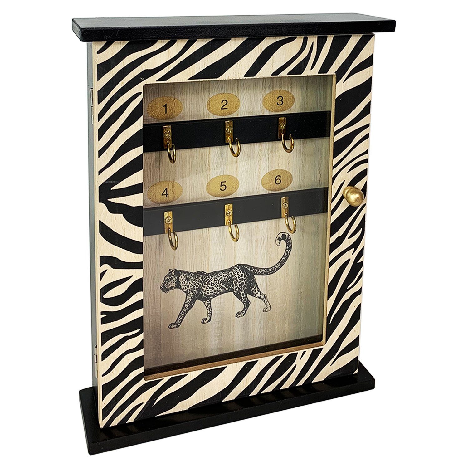 Mojawo Schlüsselkasten Holz Schlüsselkasten mit Glastüre Zebra / Leopard (HxBxT) 30x22x6cm