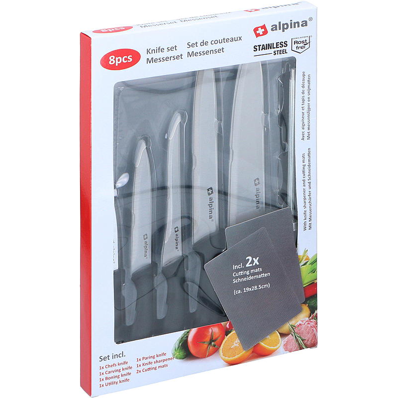 Alpina Kniv 8 stk m/sliper og kuttebrett Alpina