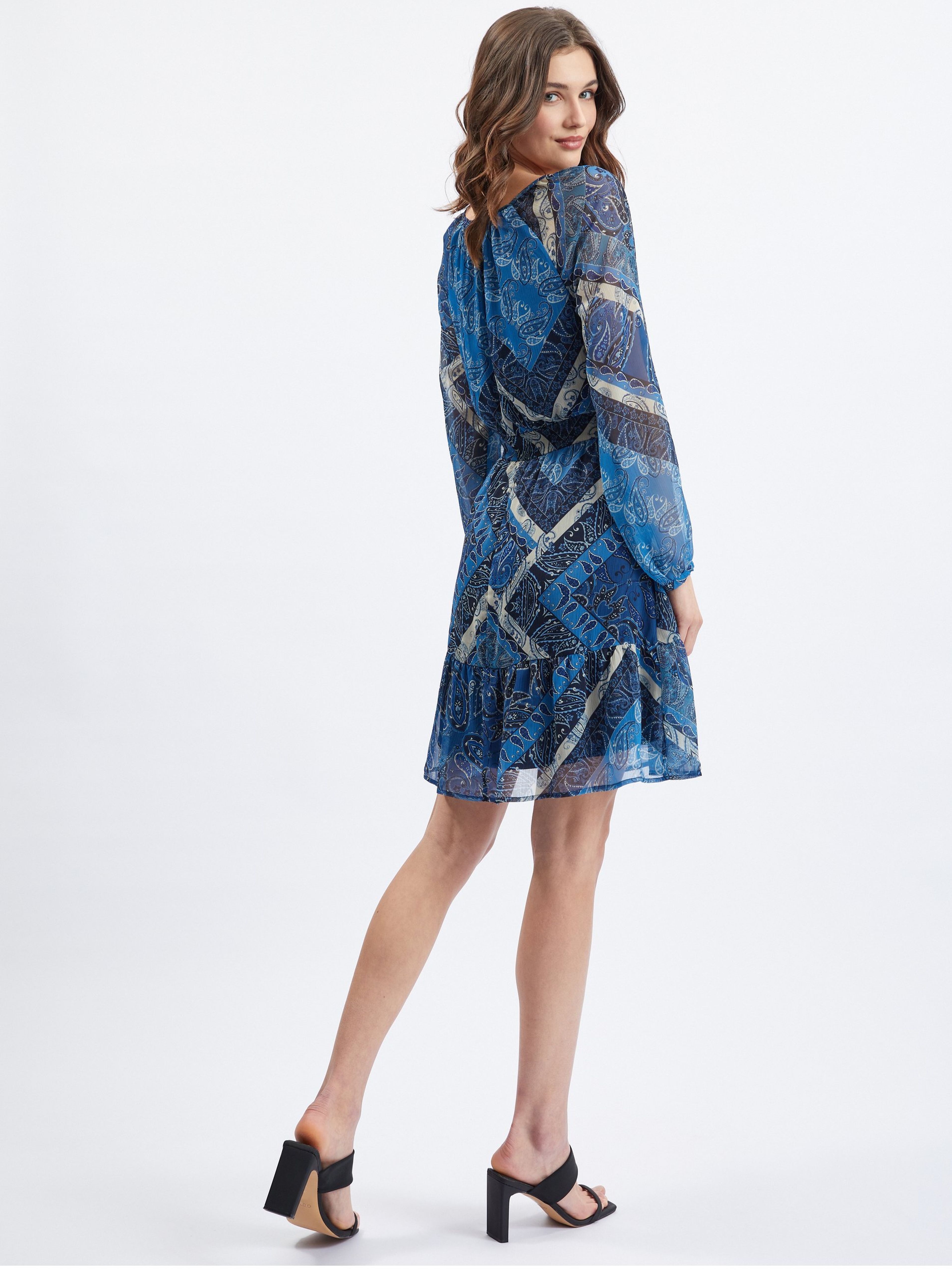 Dunkelblaues gemustertes Damenkleid ORSAY