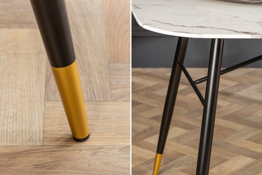 riess-ambiente Esstisch PARIS 180cm weiß / schwarz-gold, Kristallglas · Marmor-Dekor · Retro