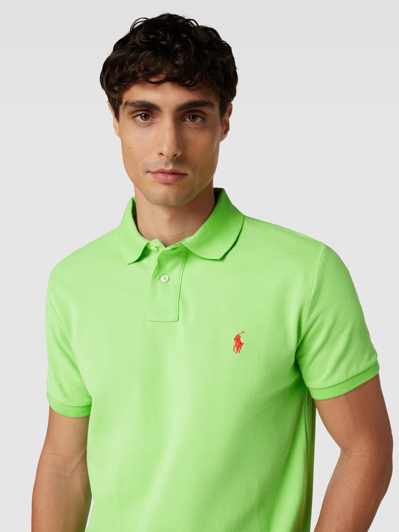 Poloshirt mit Logo-Stitching Modell 'BASIC' in hellgrün