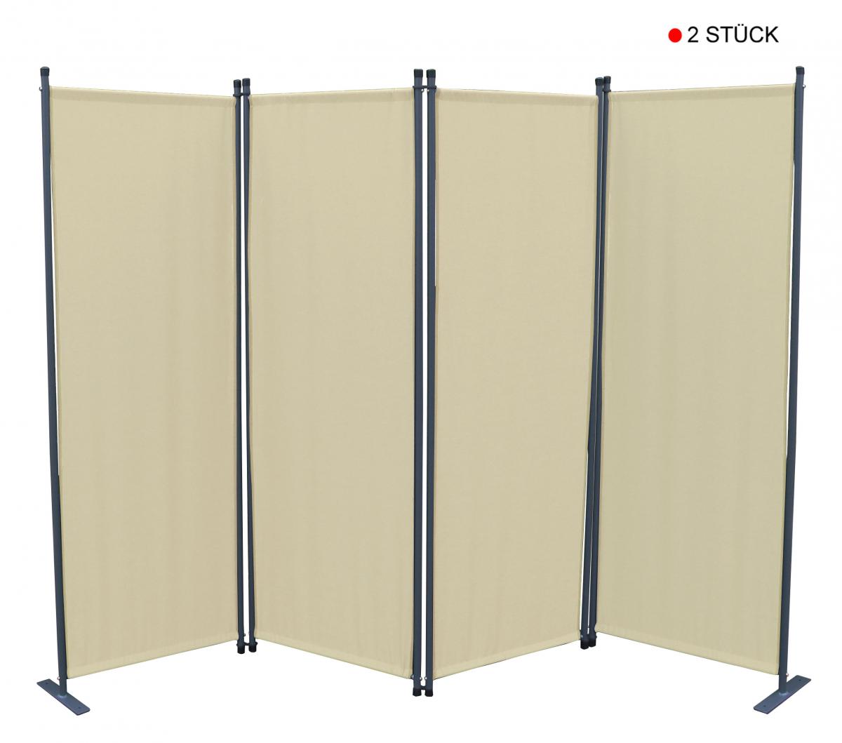 Grasekamp 2 Stück Paravent 4tlg Raumteiler Trennwand Sichtschutz Beige