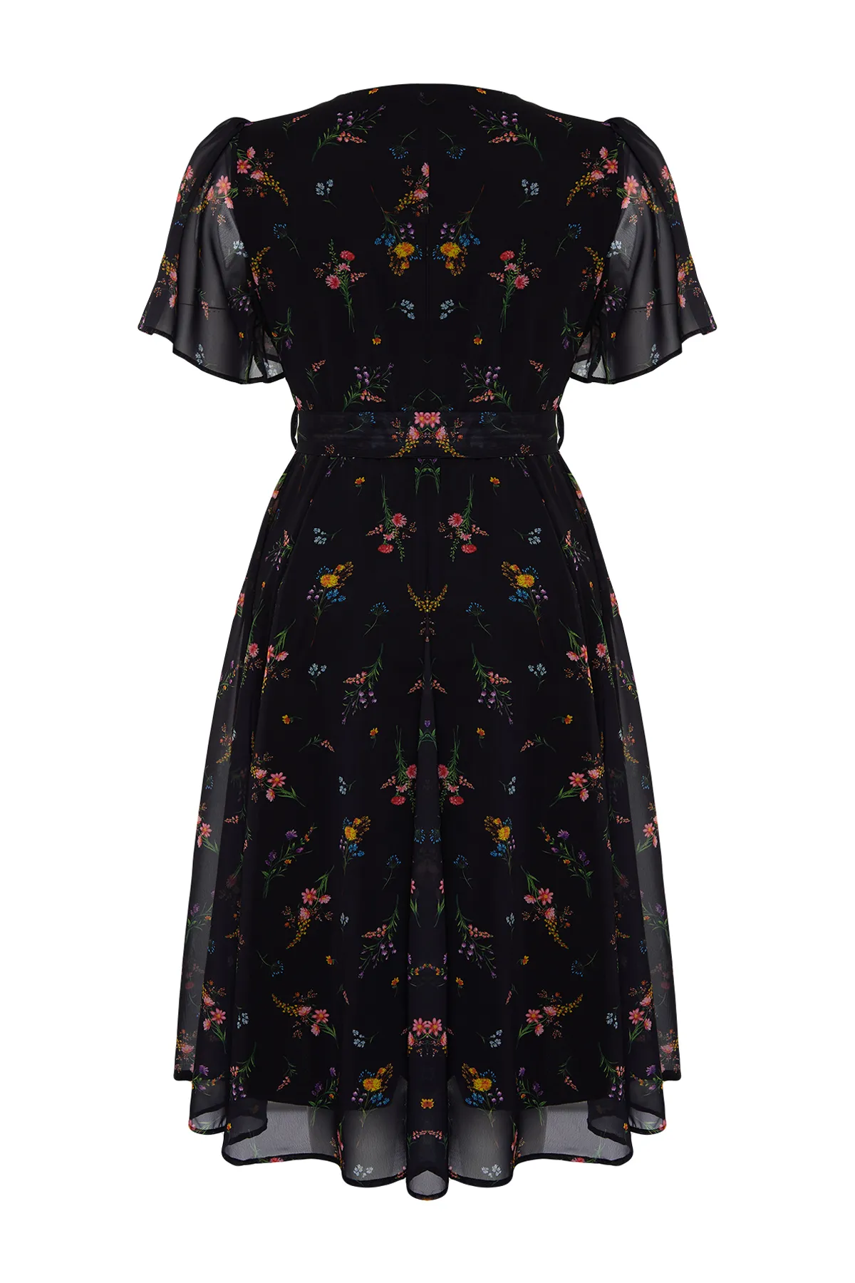 Trendyol Curve  Mehrfarbiges, zweireihiges Chiffon-Gewebekleid mit Blumendruck TBBSS24AH00154