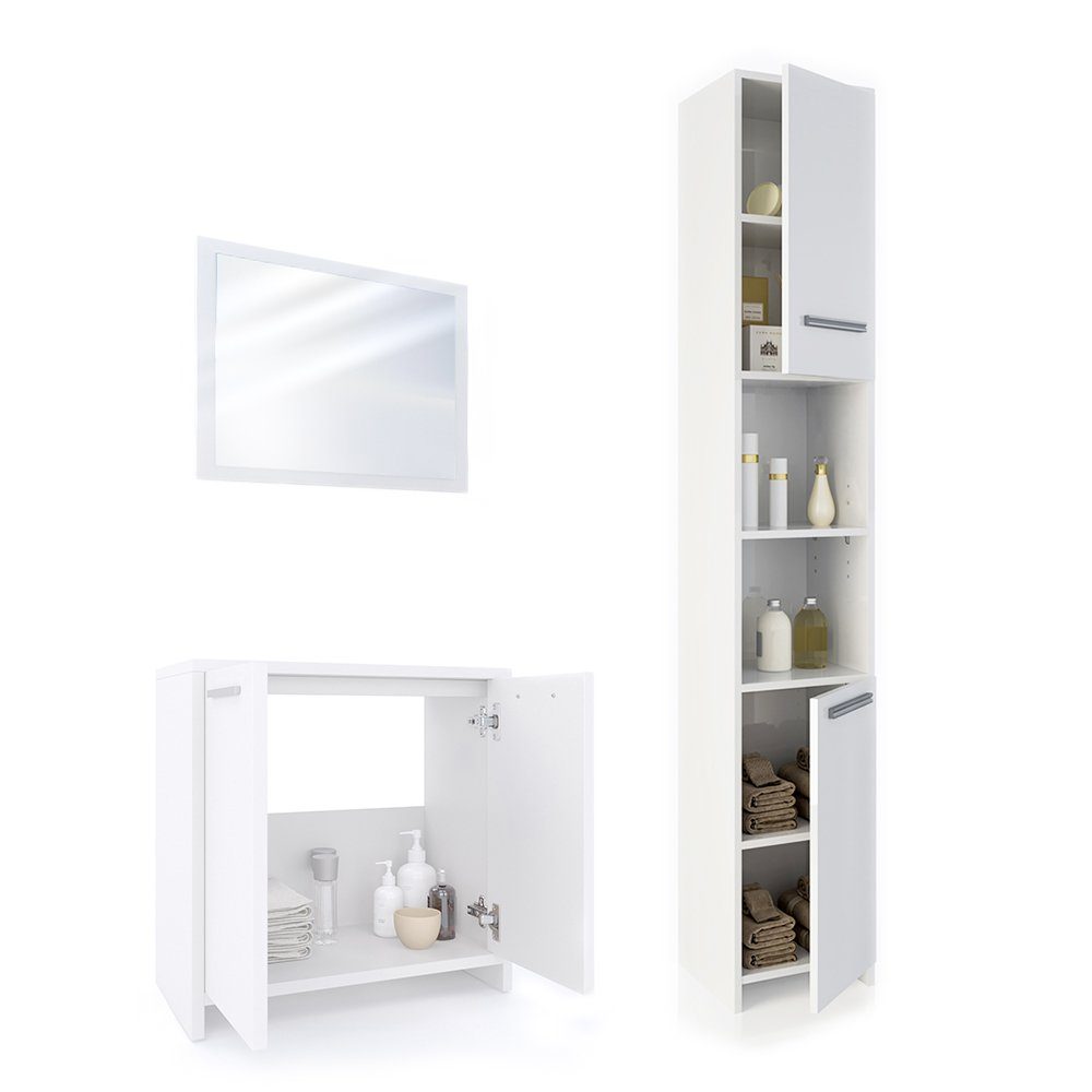 Vicco Badmöbel-Set Badezimmerset KIKO Weiß Set 3, (3-er Set, 3-St., 3-er Set)