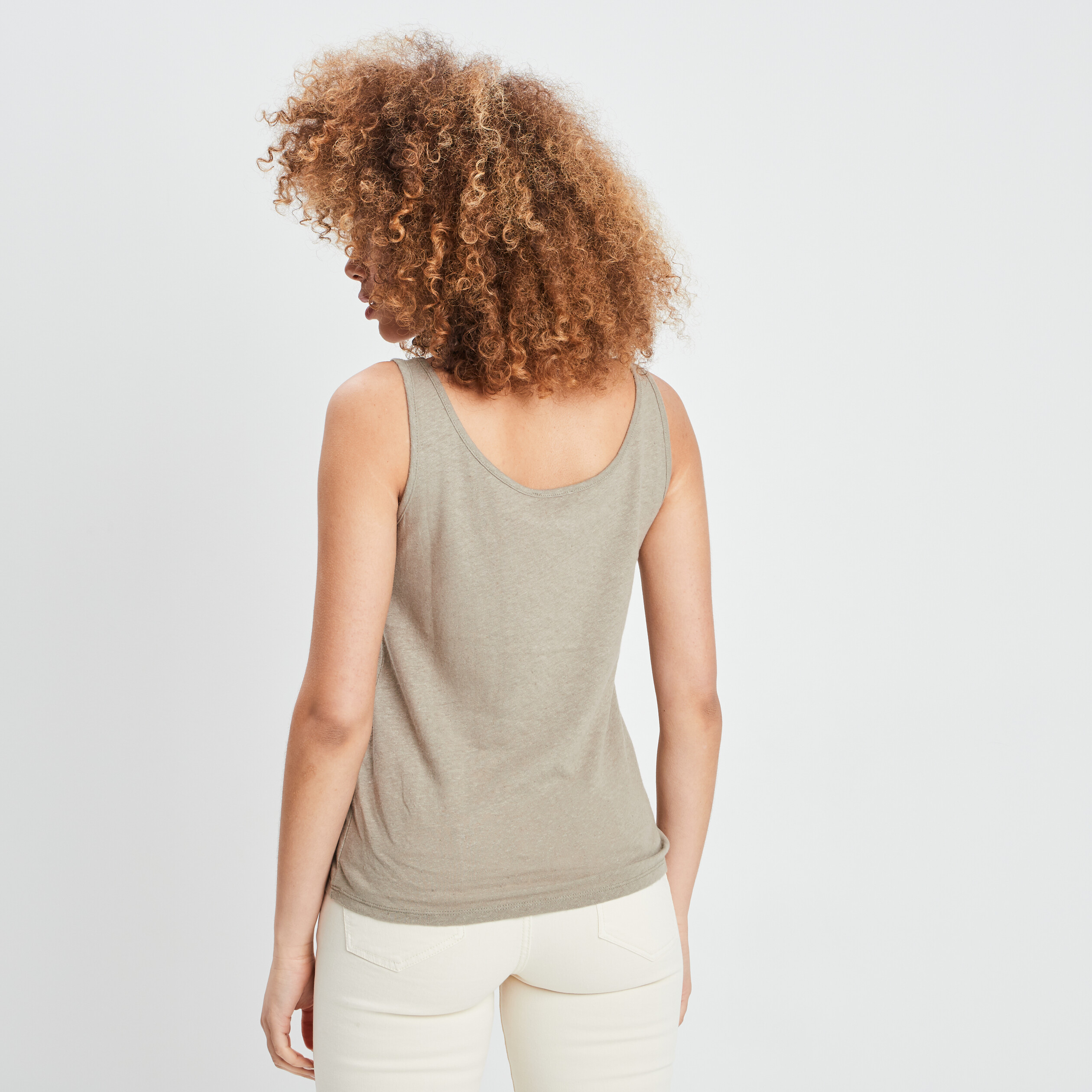 Débardeur bretelle large mélange de lin vert olive femme | La Halle