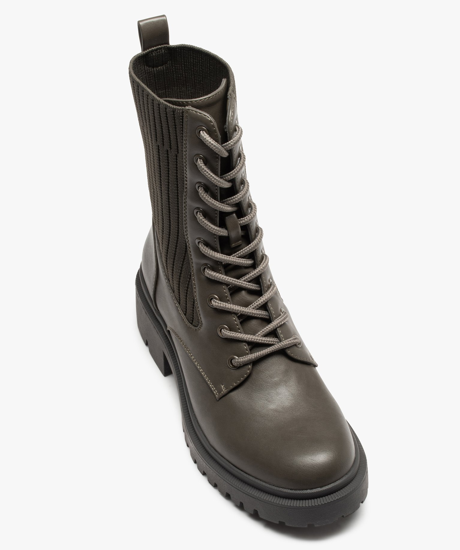Bottines femme à semelle crantée et col chaussette kaki | GEMO