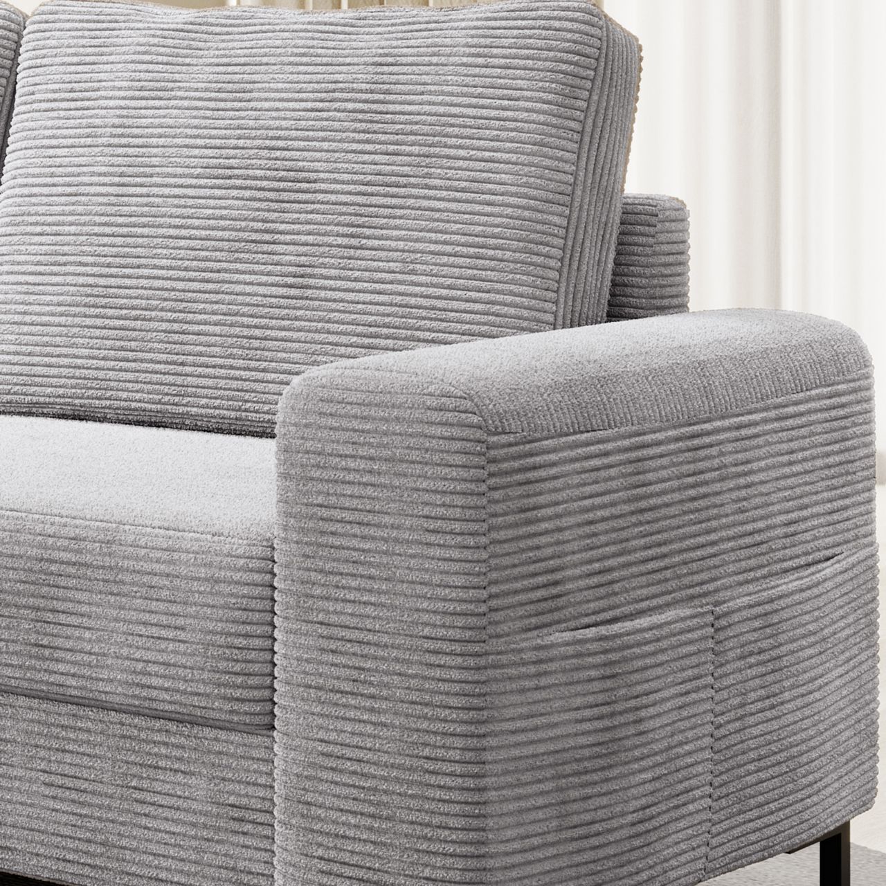 Möbel Punkt Ecksofa SAIGON Cord Grau mit Bettfunktion und Bettkasten Bett Sofa Schlafsofa Ottomane links