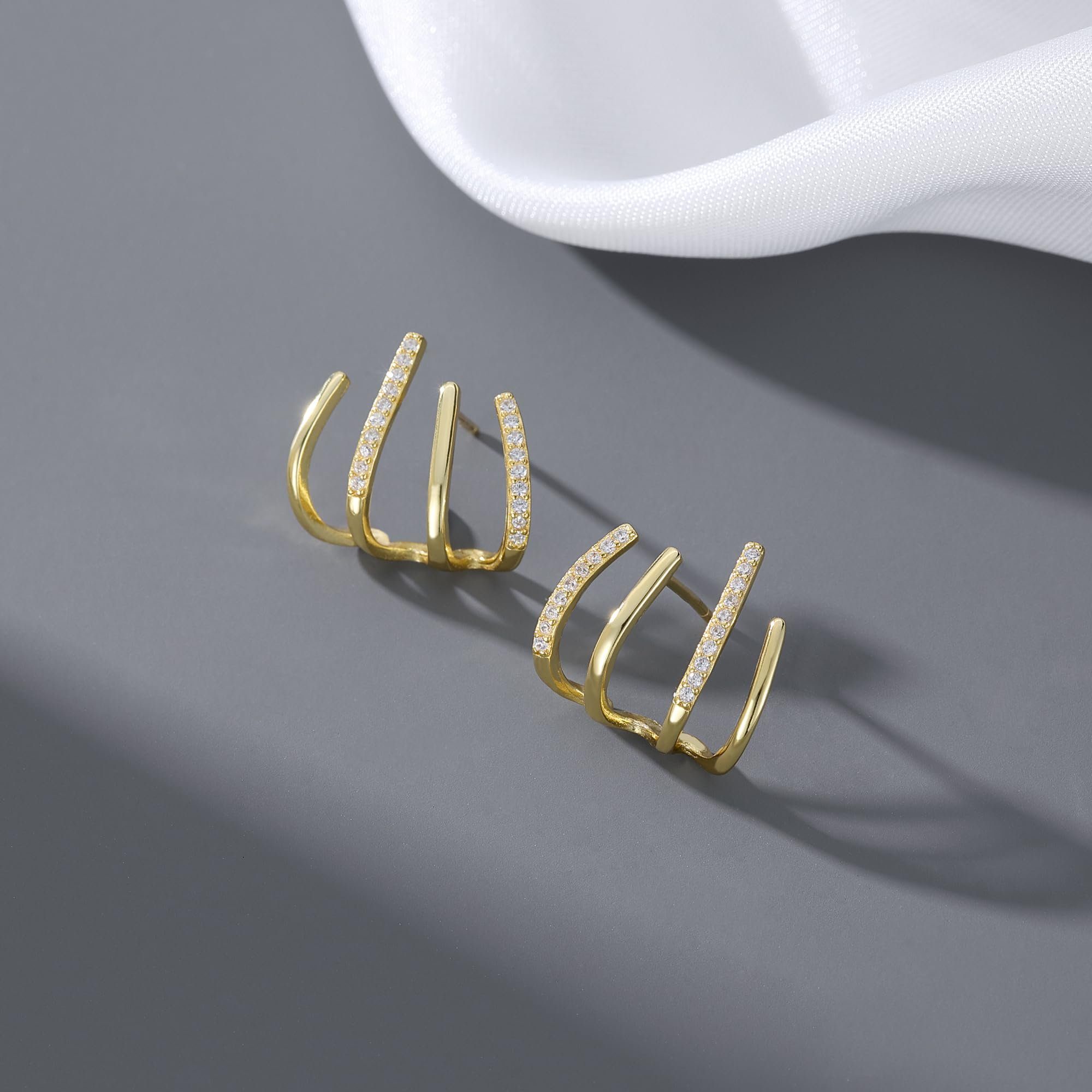 POCHUMIDUU Paar Ohrhänger Ohrstecker für Frauen Mädchen Crawler Ohrringe Wrap Piercing Ohrringe (2-tlg., Silberne Nadel + galvanisiertes Kupfer), Verstellbare Vier-Klauen-Ohrstecker