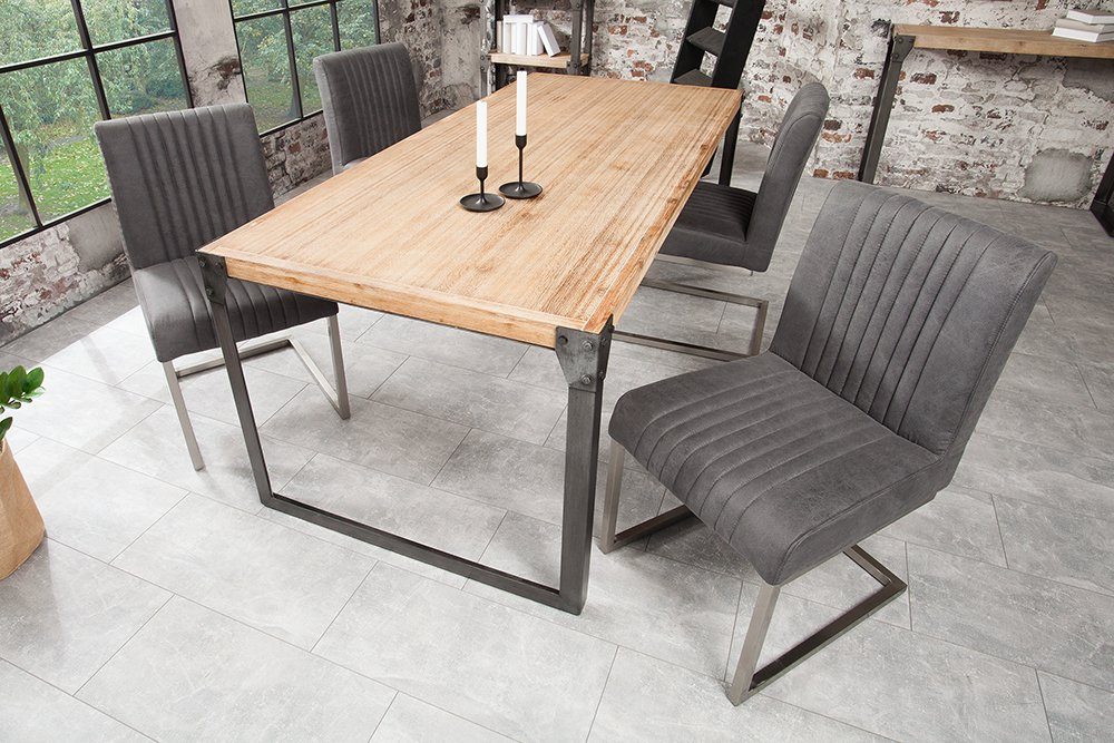 riess-ambiente Freischwinger BIG ASTON vintage grau / silber, Esszimmer · Microfaser · Edelstahl · Federkern · Industrial