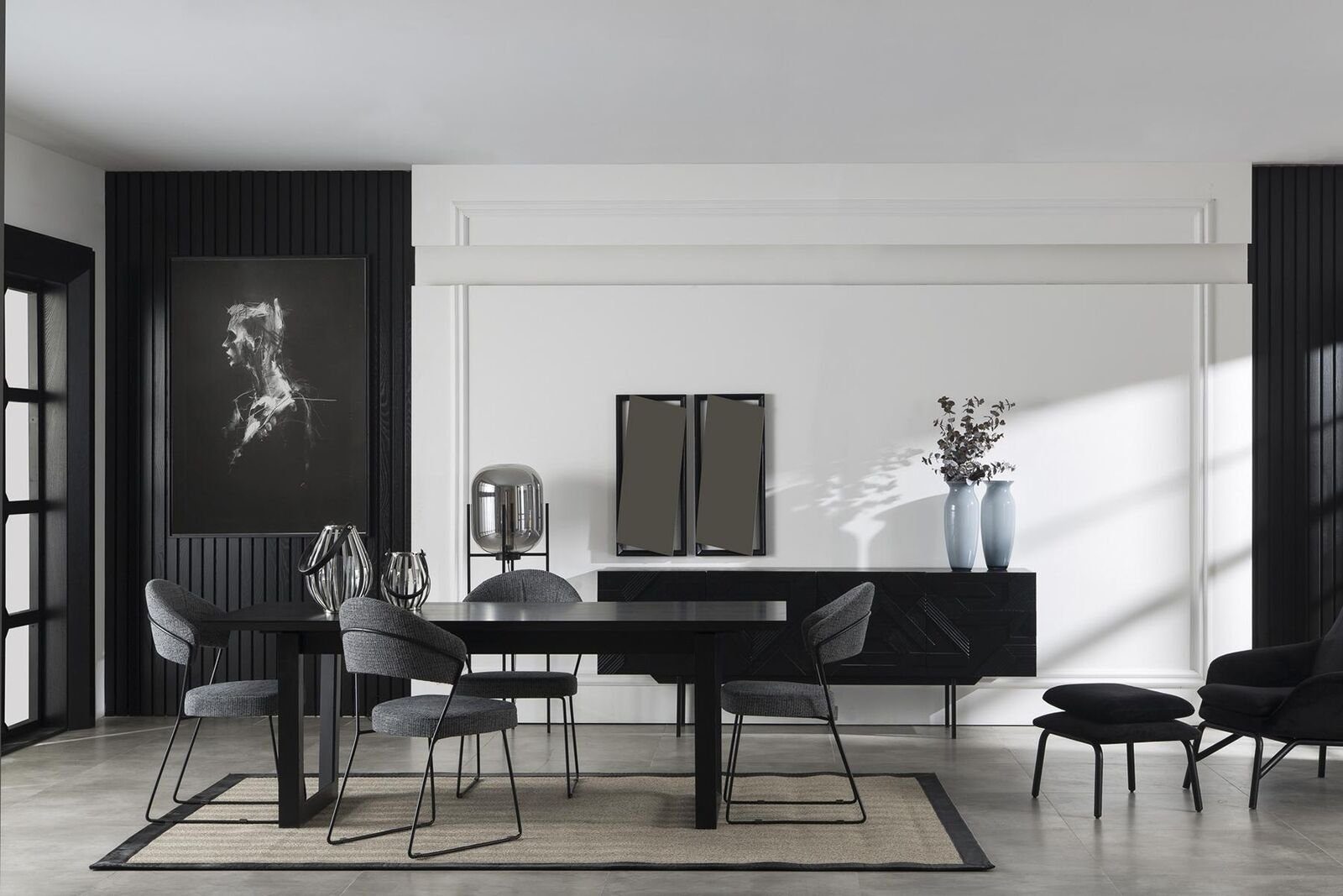 JVmoebel Esszimmer-Set Esszimmer Tisch mit 4 Lehnstühlen Essgarnitur Essgruppe Möbel 5tlg., (5-St., 1x Esstisch + 4x Stühle), Made in Europa