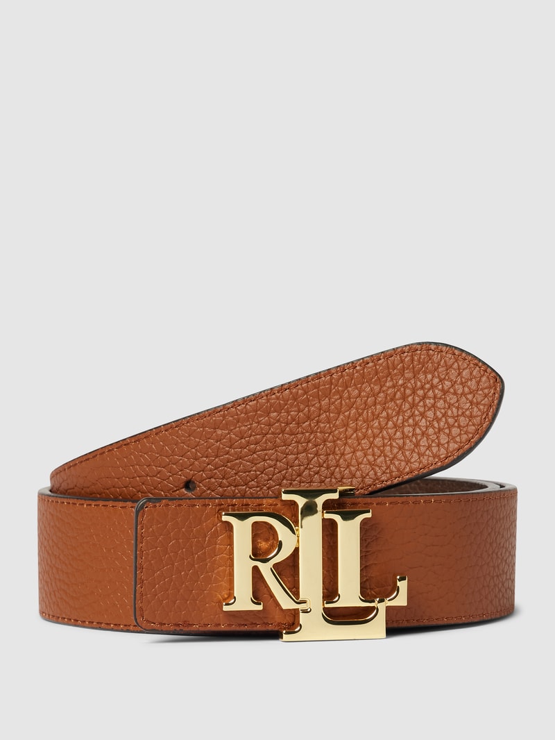 Ledergürtel mit Pinschließe in metallic in cognac
