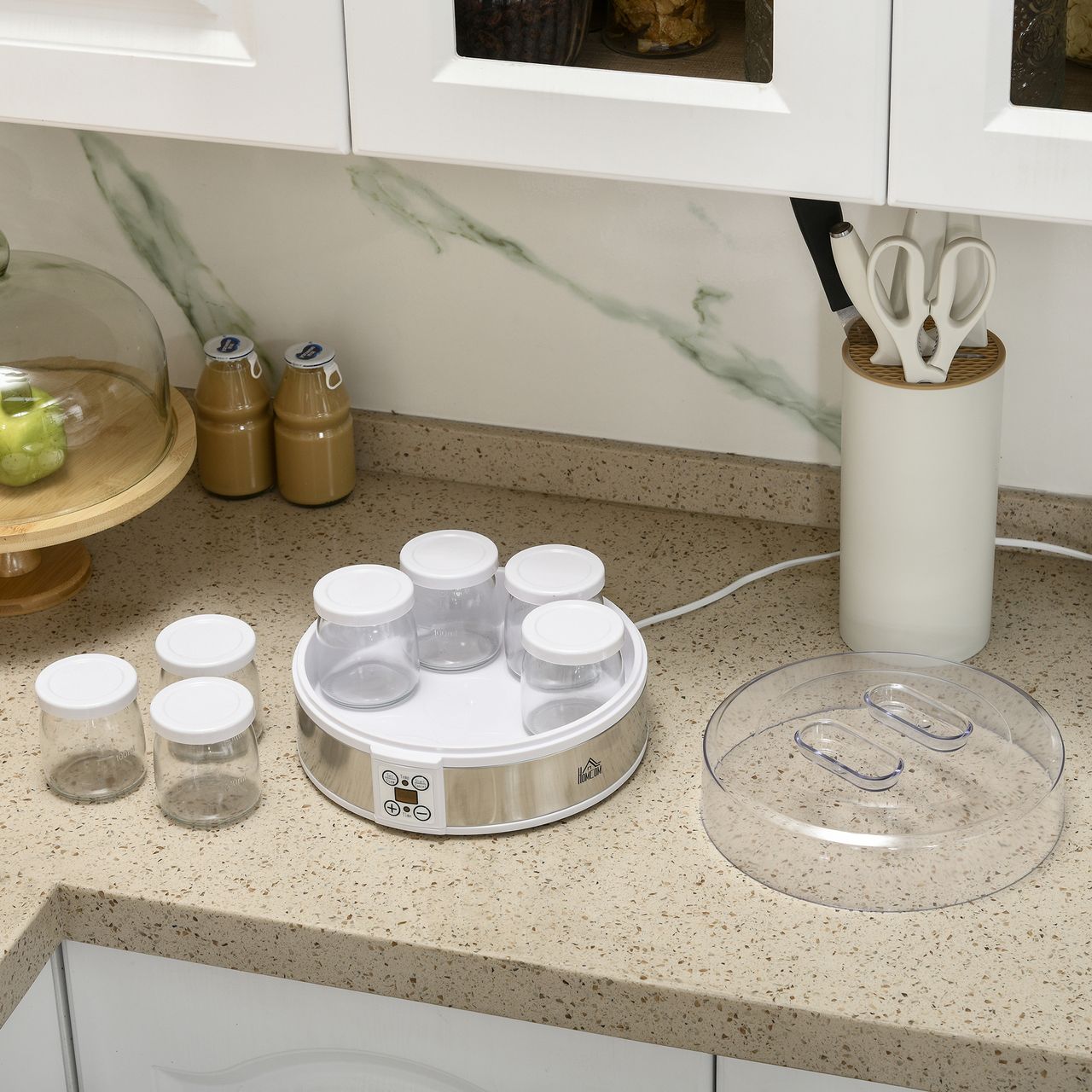 HOMCOM Joghurtbereiter Joghurtmaschine mit 48 Stunden Timer, 7 Gläser à 180 ml