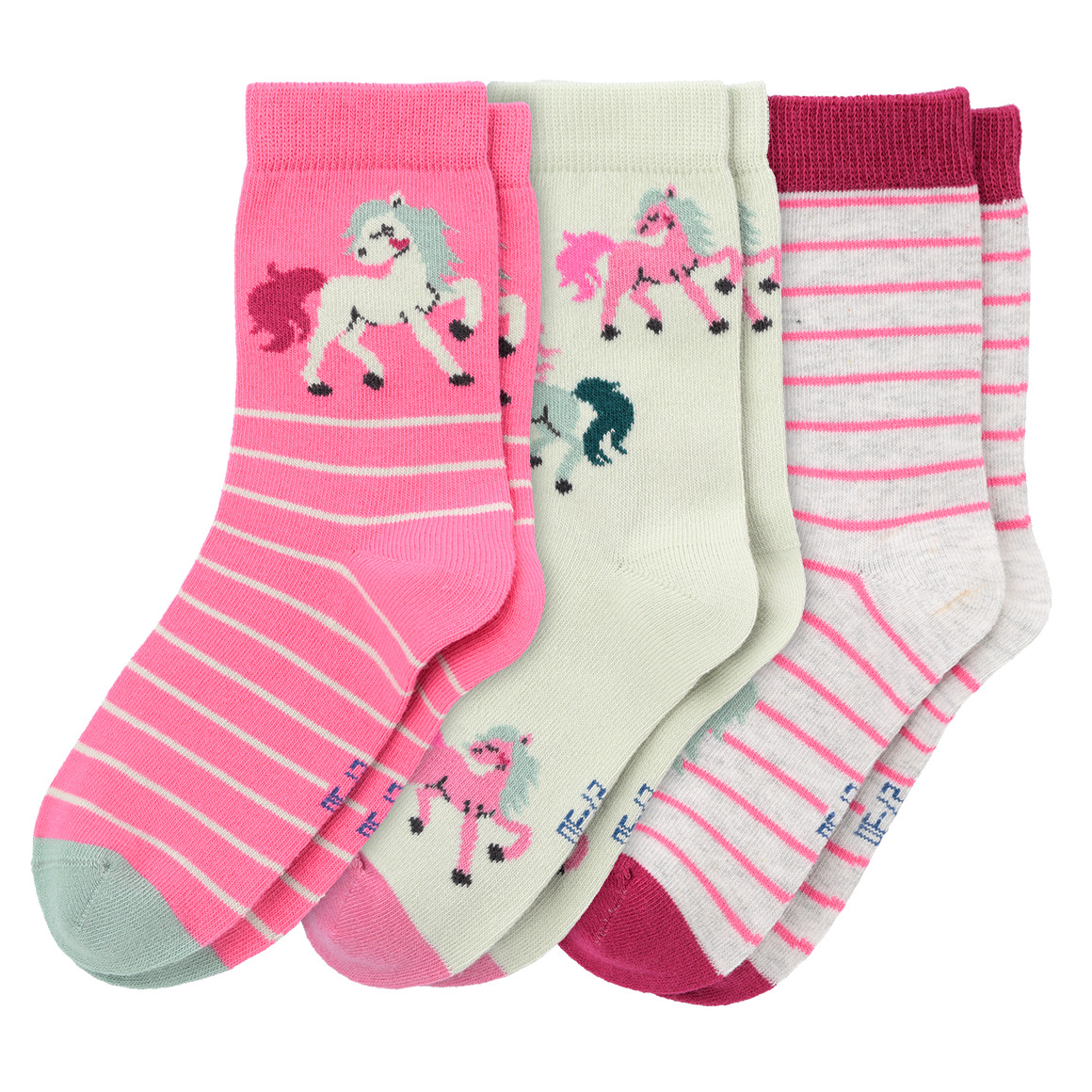 3 Paar Mädchen Socken mit Pferde-Motiv