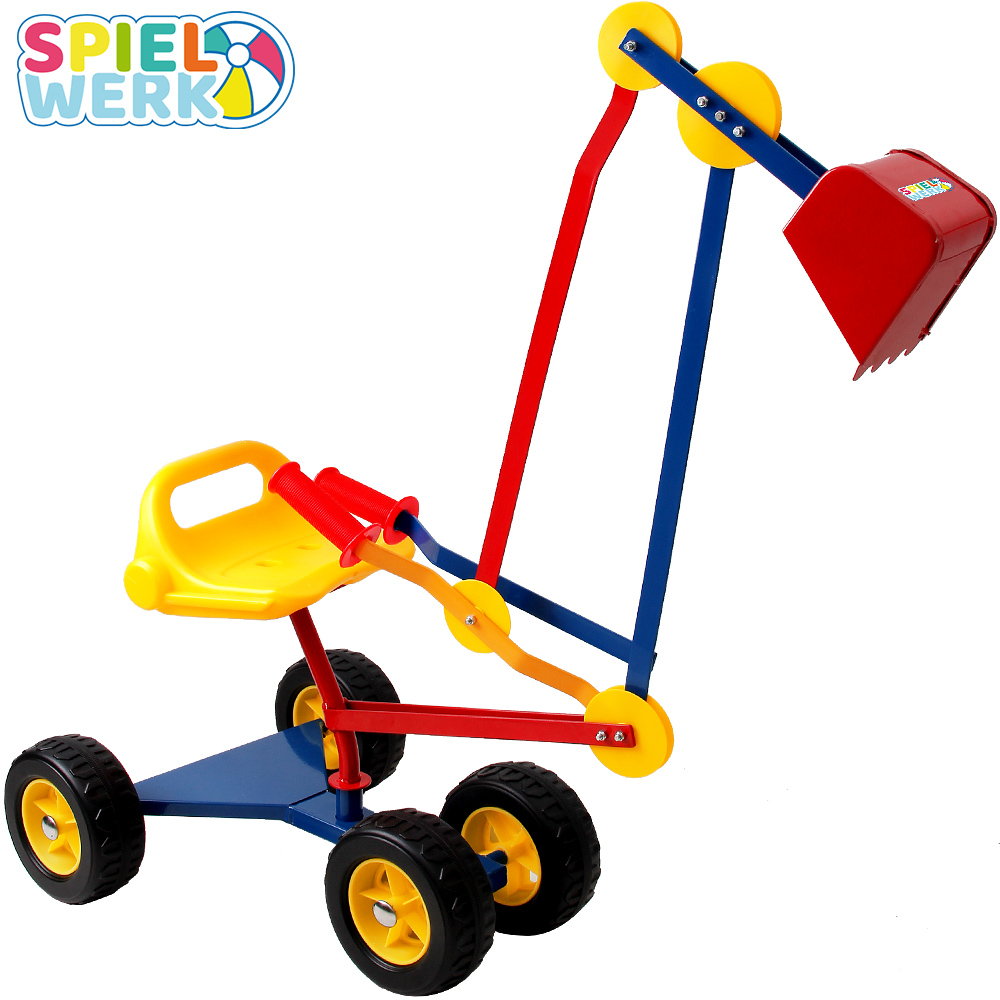 DEUBA Sandkasten Bagger mit Räder 120 x 80 x 35cm gelb/blau/rot