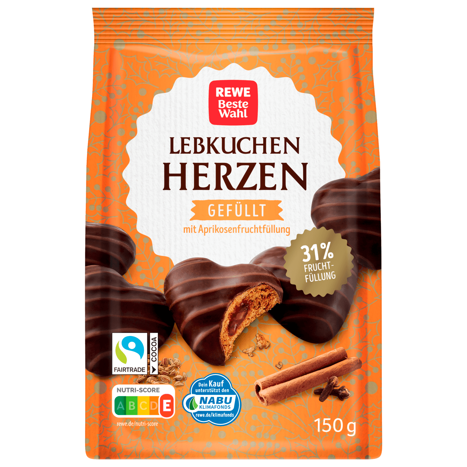 REWE Beste Wahl Lebkuchen Herzen mit Aprikosenfruchtfüllung 150g