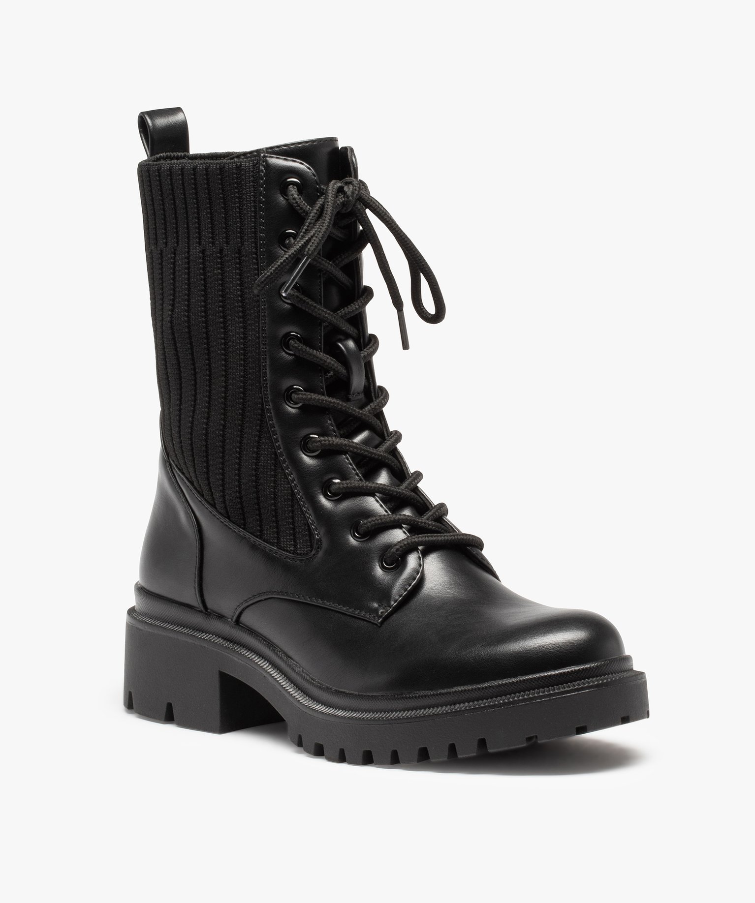Bottines femme à semelle crantée et col chaussette noir | GEMO