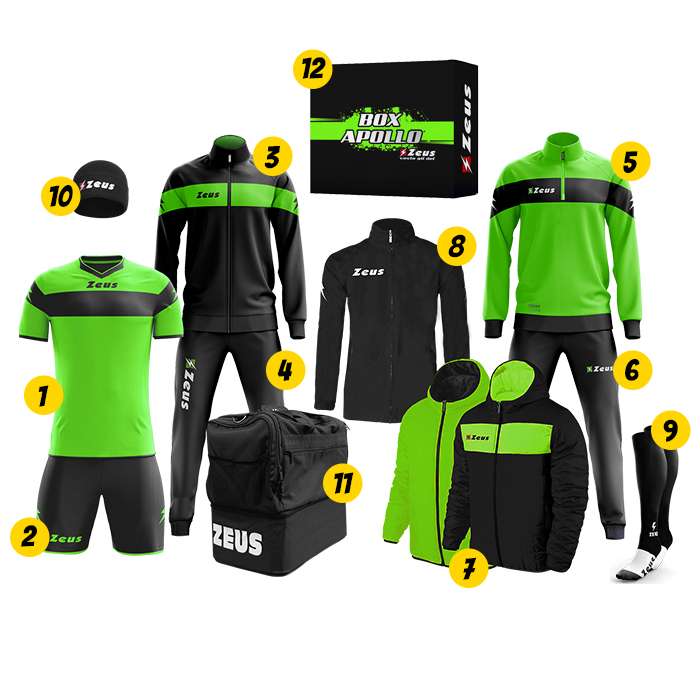 Zeus Apollo Fußball Set Teamwear Box 12-teilig Neon Grün Schwarz