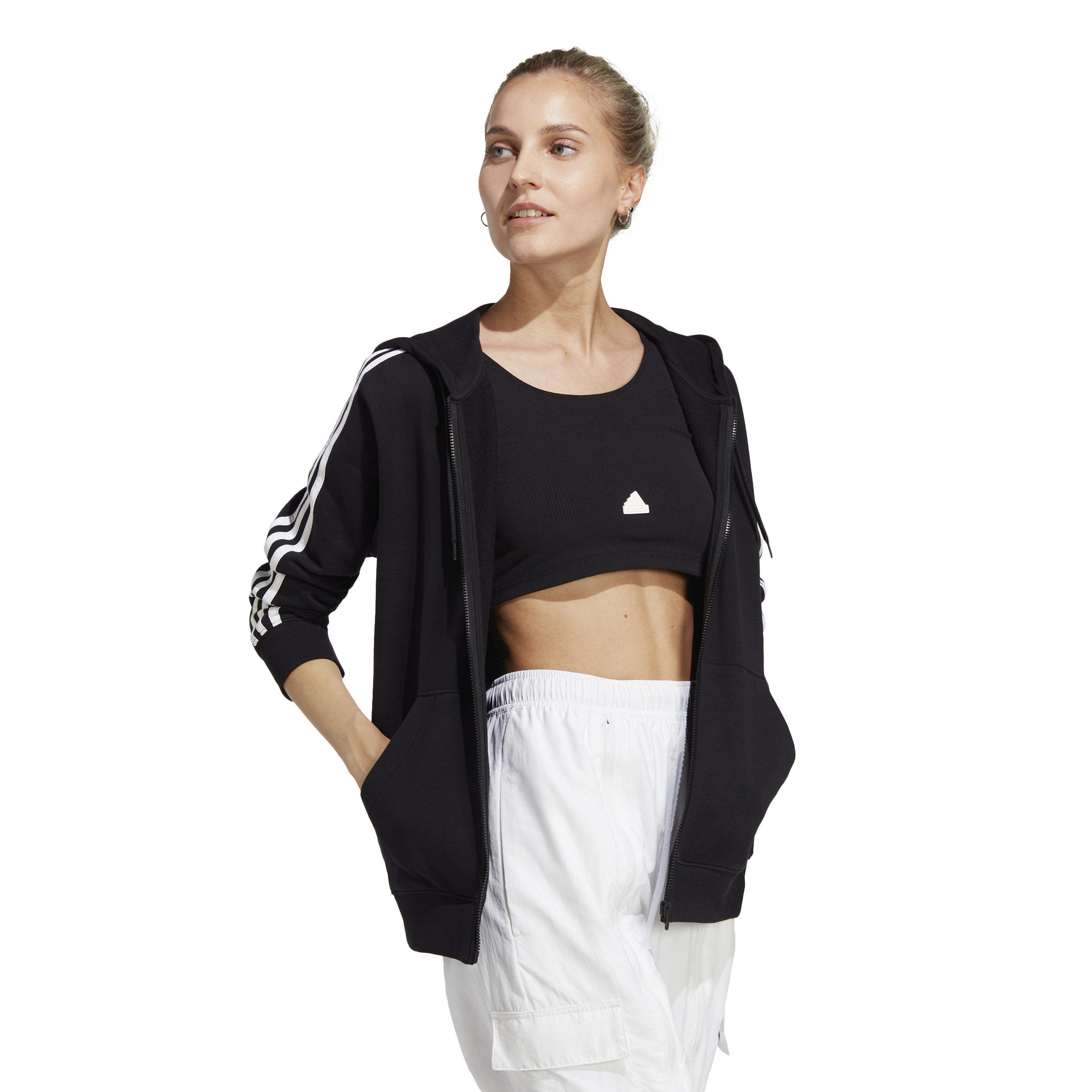3 Stripes French Terry Sweatjacke Damen - Schwarz, Weiß
