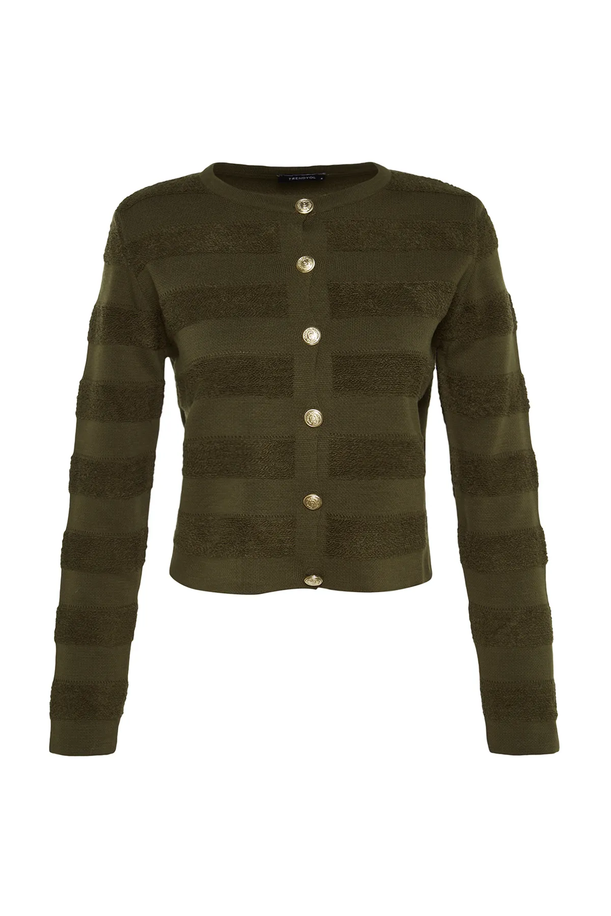 Trendyol Collection  Khakifarbene Strickjacke mit Rundhalsausschnitt TWOAW24HI00337