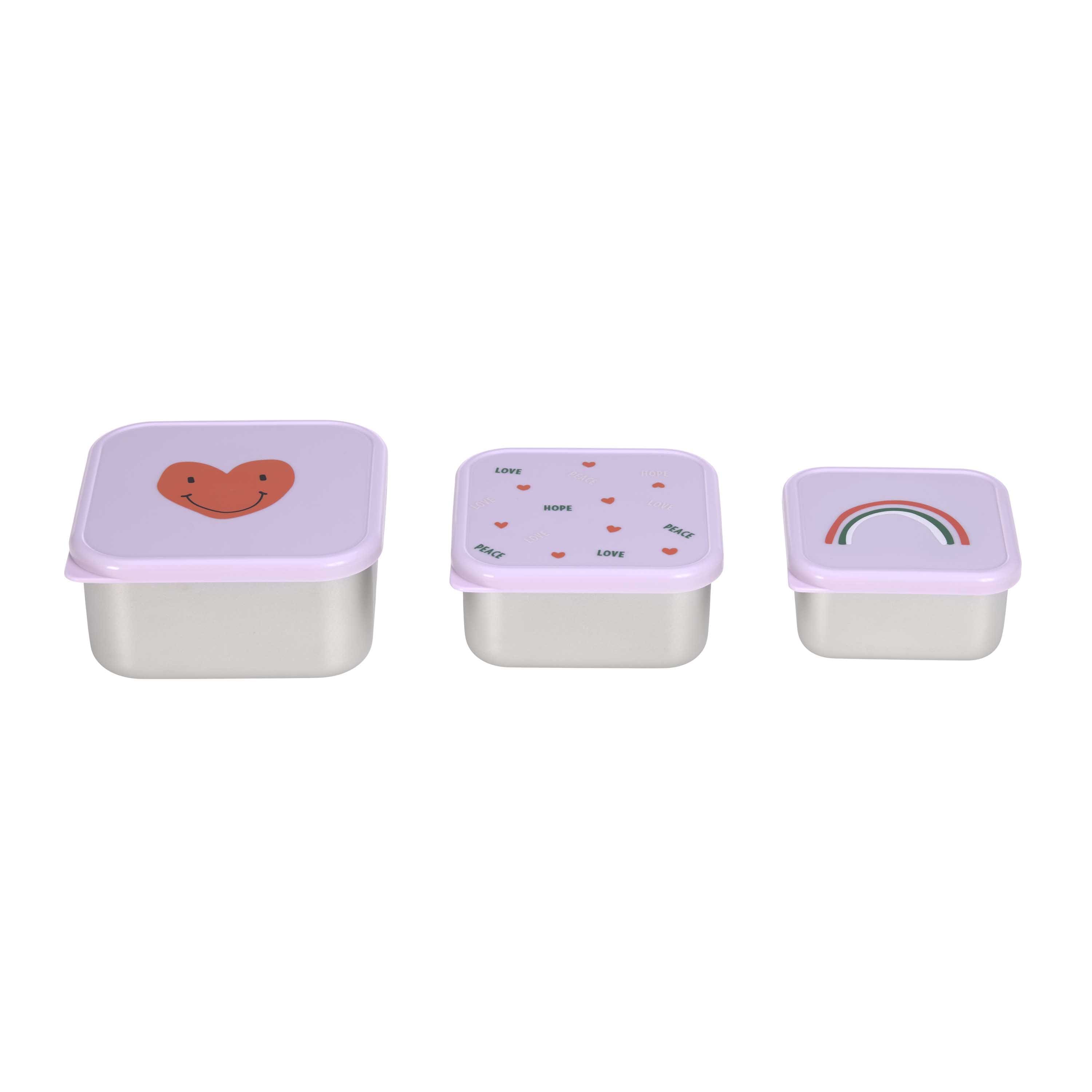 Snackbox Kinder (3er Set) - Edelstahl Brotdose Happy Rascals, Herz