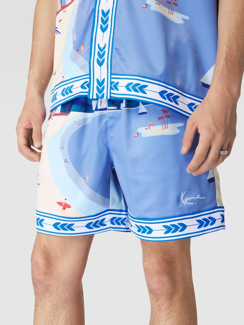 Sweatshorts mit Allover-Print und Kontrastabschlüssen in bleu