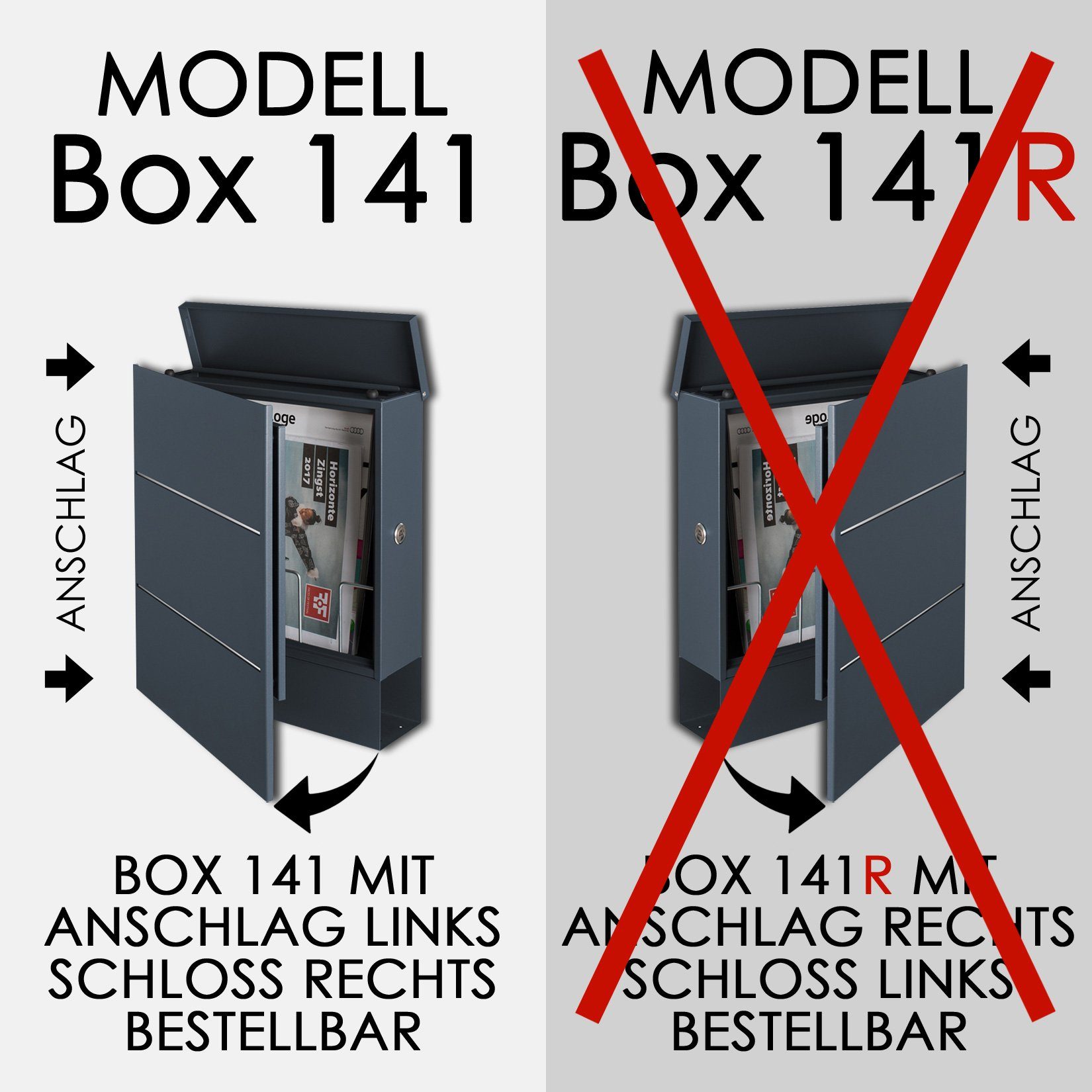MOCAVI Briefkasten MOCAVI Box 141 Design-Briefkasten mit Zeitungsfach signal-weiß (RAL 9003) mit Edelstahl-Detail, integriert, passender Verschluss (zusätzlich bestellbar) für Wetterseite, beidseitig nutzbar: Box Vers 1 VA