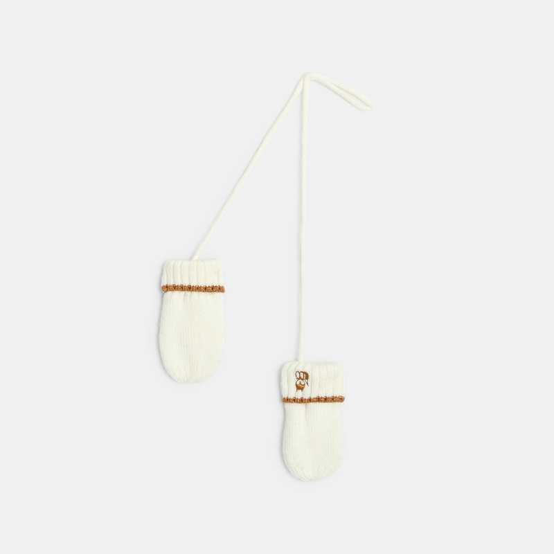 Moufles en maille tricot doublée polaire blanches bébé fille
