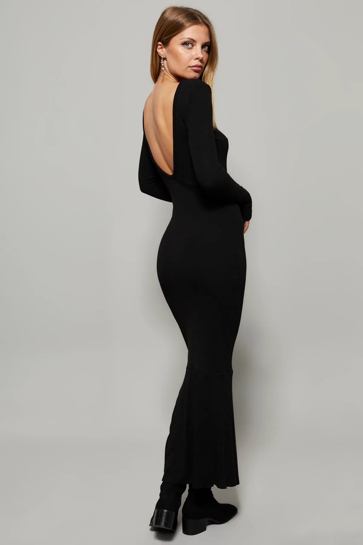 Cool & Sexy  Schwarzes Maxikleid mit U-Ausschnitt für Damen EY1129