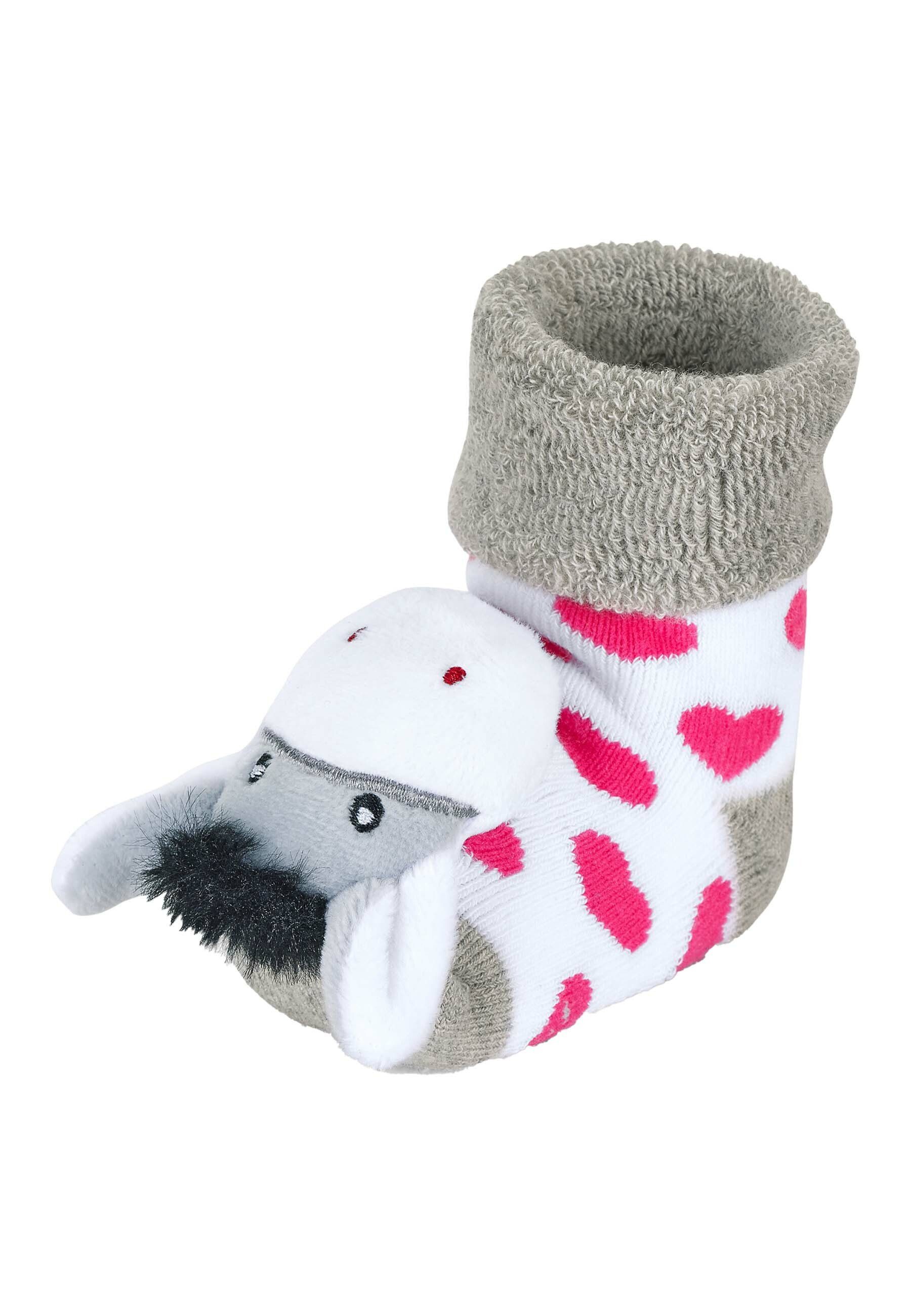 Sterntaler® Socken Baby-Rasselsöckchen Esel Baby Rasselsöckchen Esel - Baby-Rasselsöckchen Weihnachten Herzen - Rasselsocken für Kleinkinder und Babys - Kindersocken mit plastischer Esel Figur mit eingesetzter Rassel und Herz-Motiven