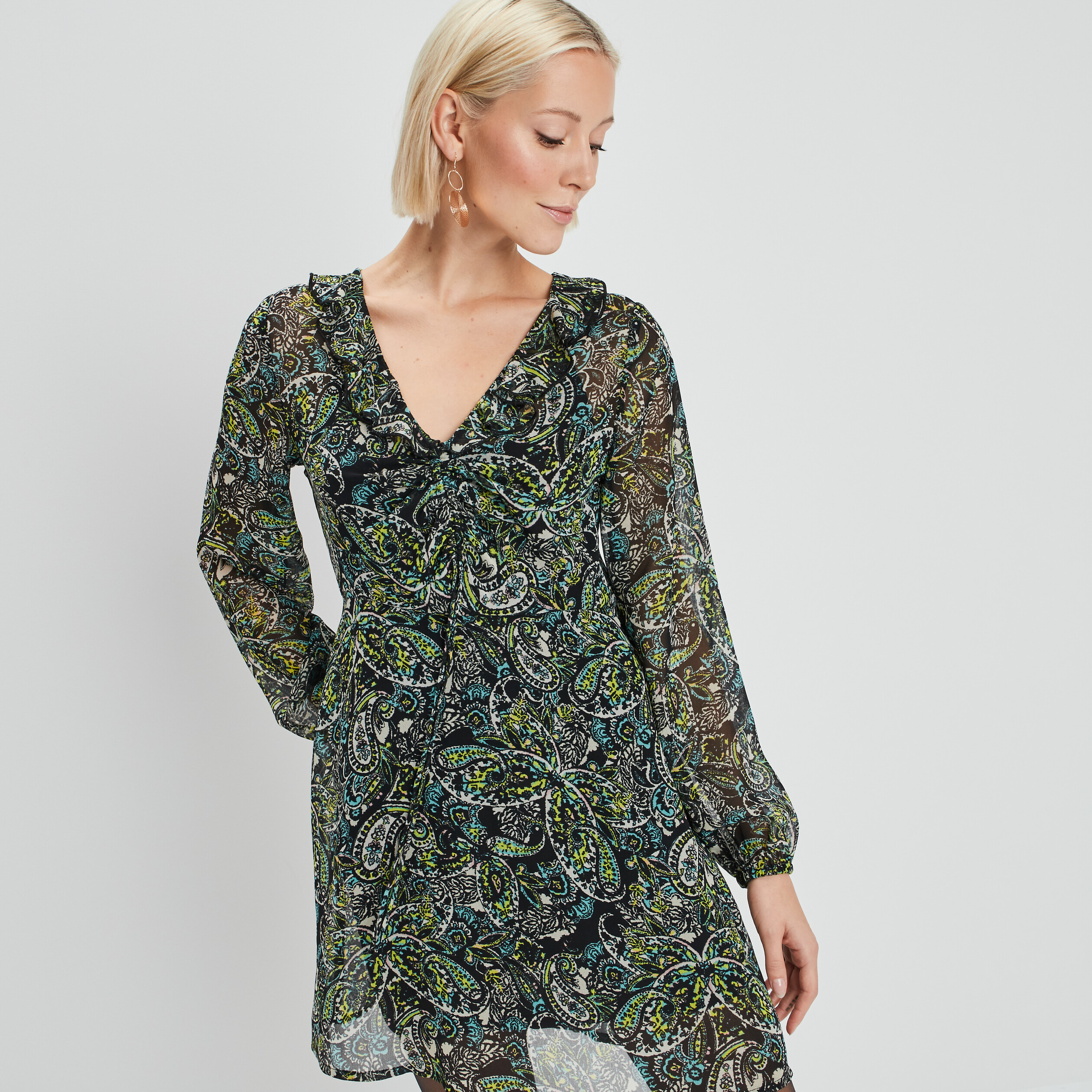 Robe évasée à détails volantés Liberto noir femme | La Halle