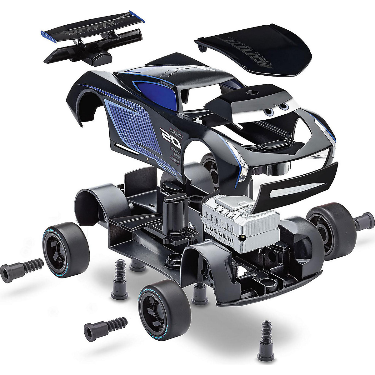 Jackson Storm  -Cars Auto mit Licht & Sound, Revell First Construction, Bausatz für Kinder ab 4 im Maßstab 1:20, 19 Teile, 22,2 cm