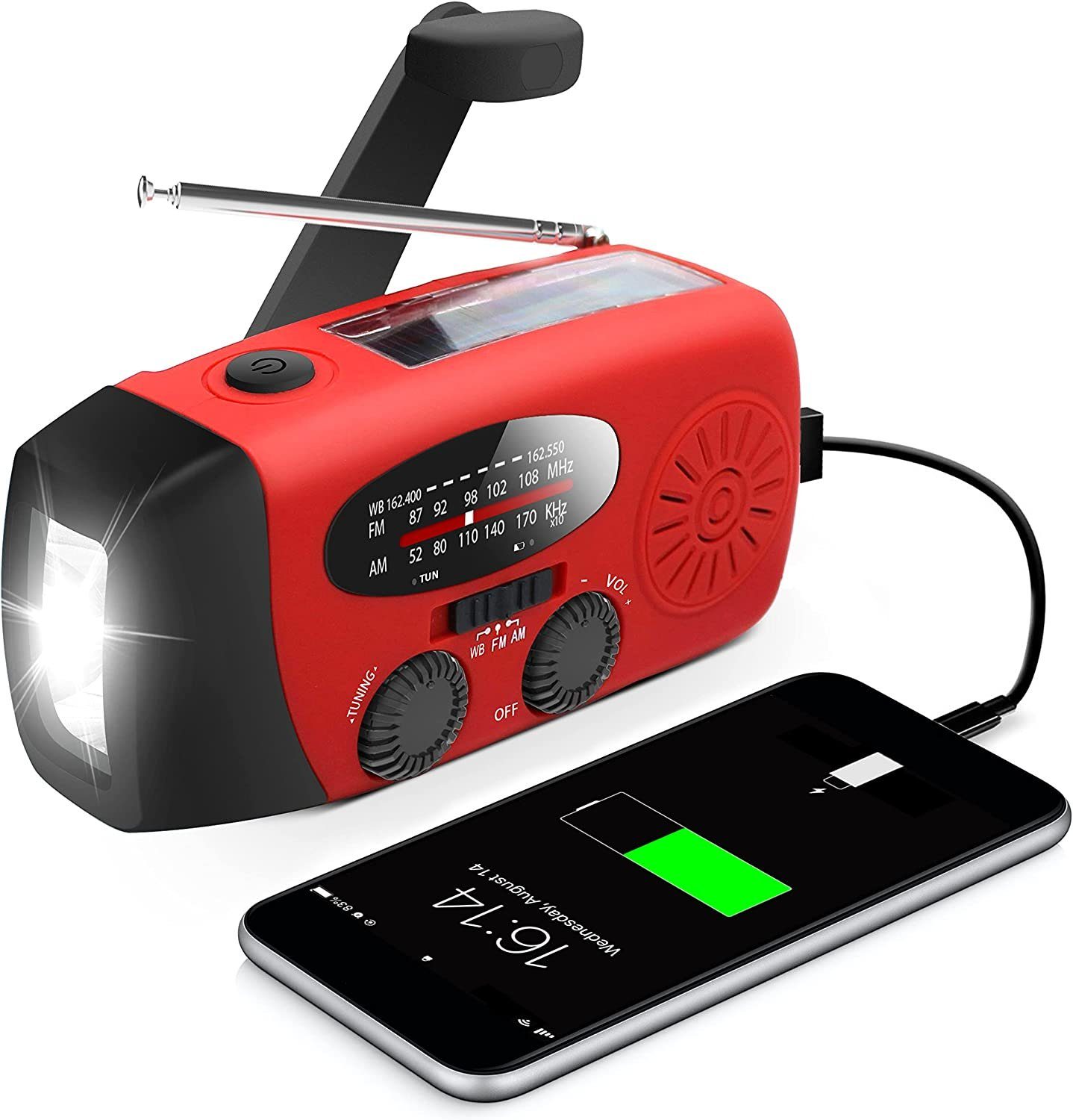 Mutoy Radio, Digitalradios, Solarradio,Tragbares Notradio 2000mAh AM/FM Digitalradio (DAB) (Notstromversorgung, Handkurbel, SOS-Alarm, FM-TunerUKW-Radio)