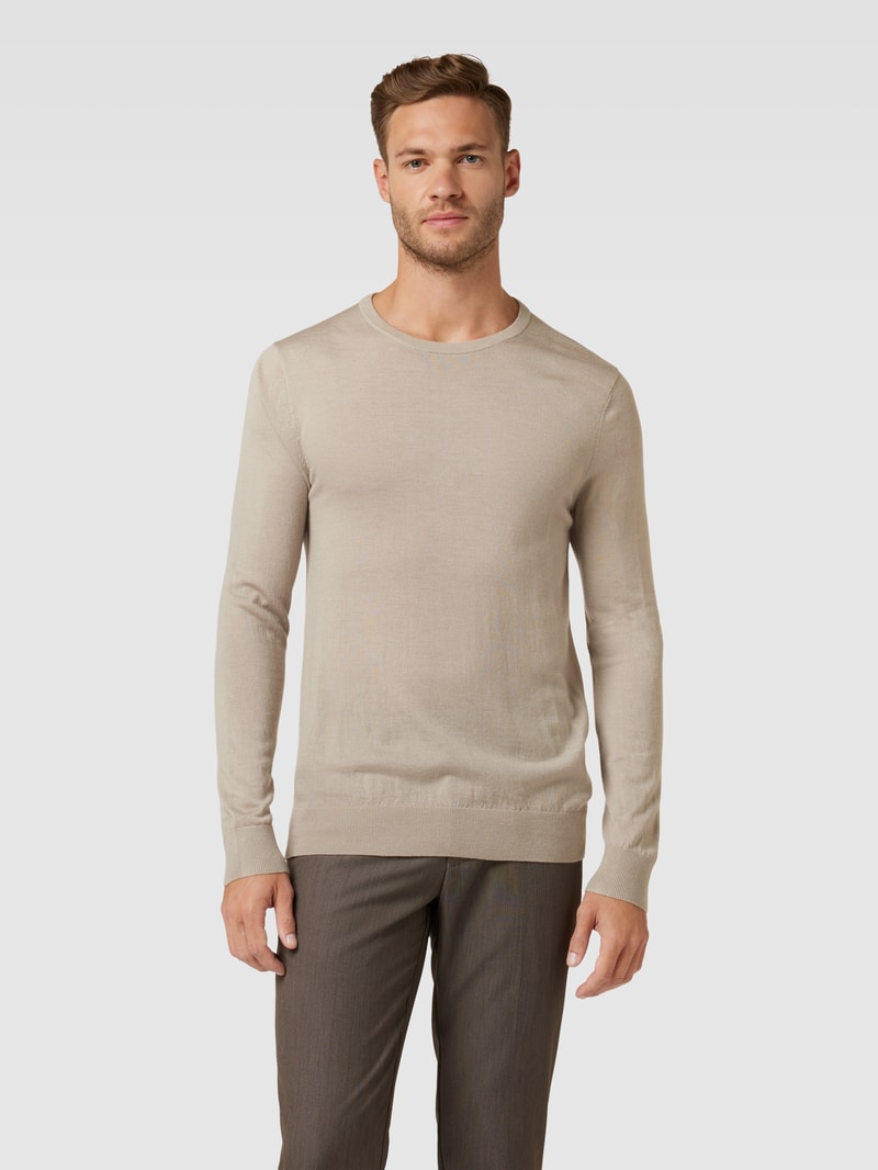 Longsleeve aus Wolle mit Rundhalsausschnitt in beige