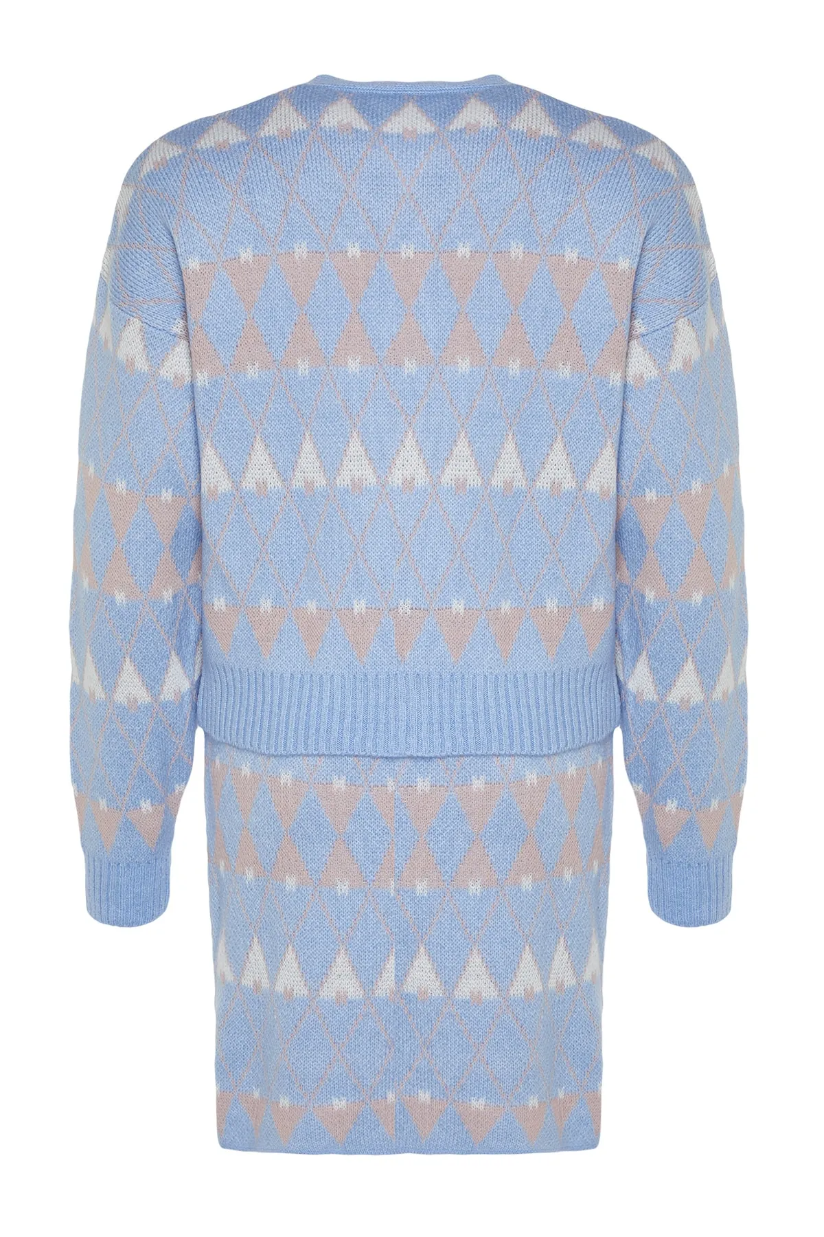 Trendyol Collection  Blaues, weit geschnittenes Strickoberteil und -unterteil-Set mit Muster TWOAW24AU00055