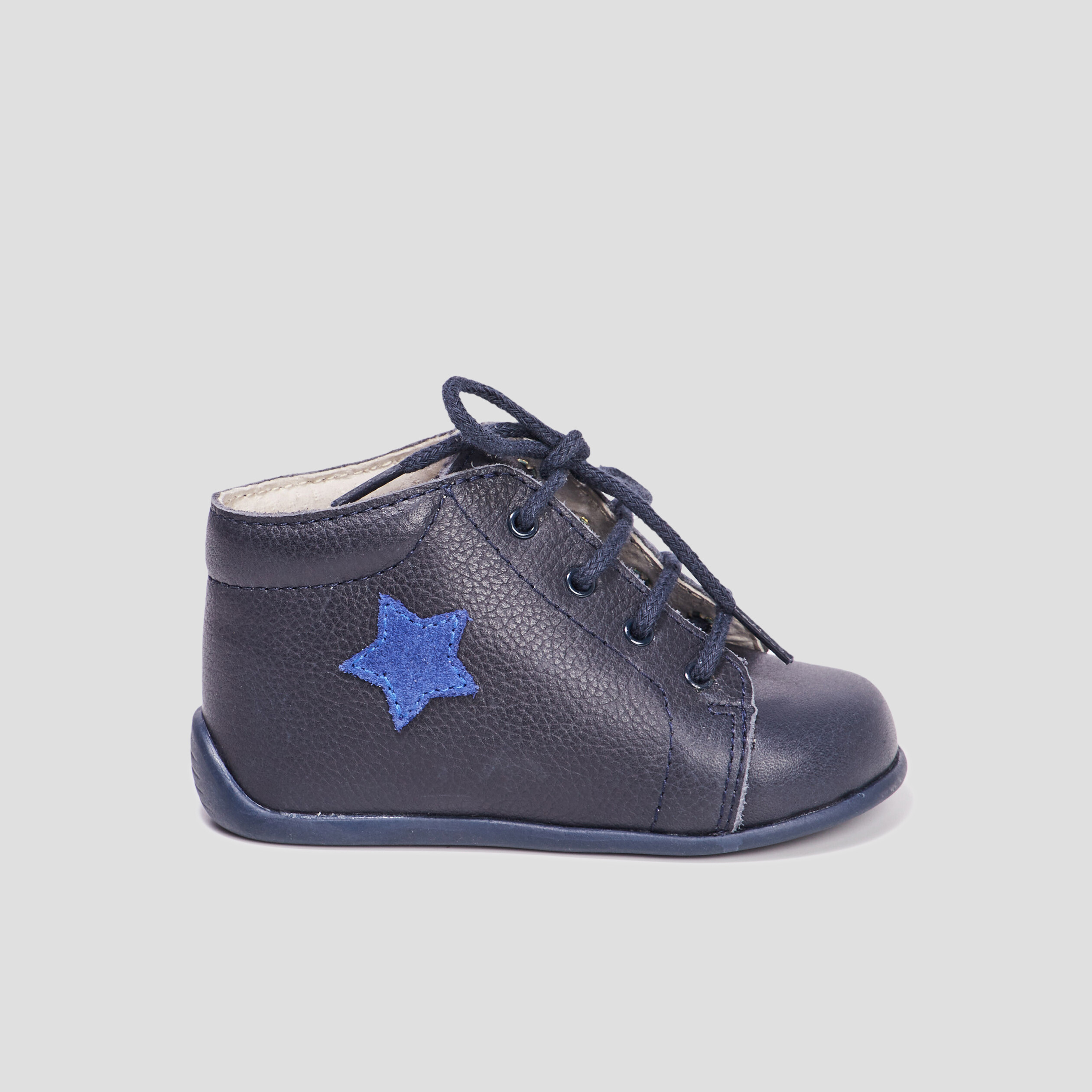 Bottillons à lacets en cuir bleu marine bébé garçon | La Halle