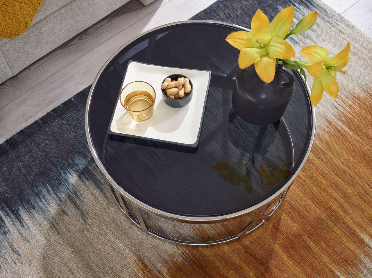 Skyport WOHNLING Couchtisch Glas Sofatisch Ø 60 cm Tisch Wohnzimmertisch Rund Silber