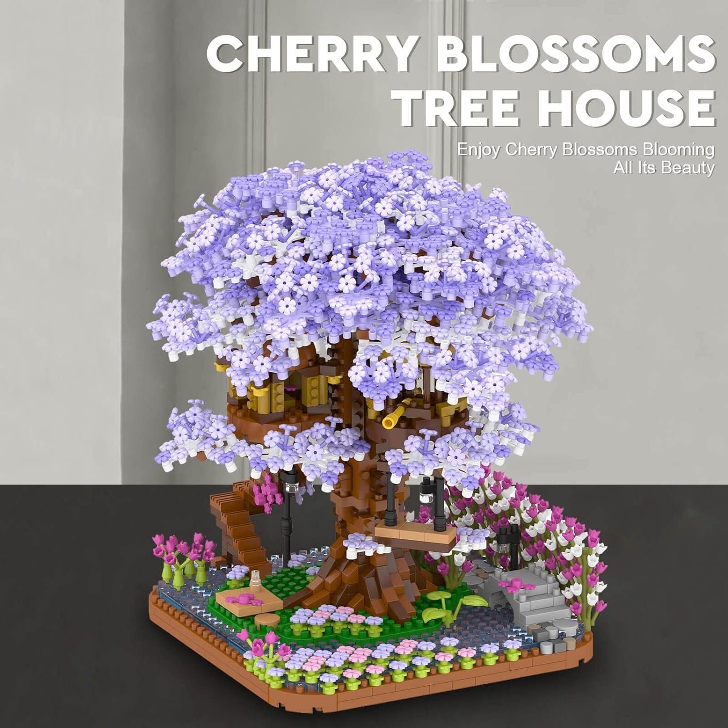 Kunstbonsai Kunstbonsai Sakura Tree Kunstpflanzen Spielbausteine Konstruktionsspi, KINOMI, Nicht Kompatibel Mit Lego Baustein Geschenk