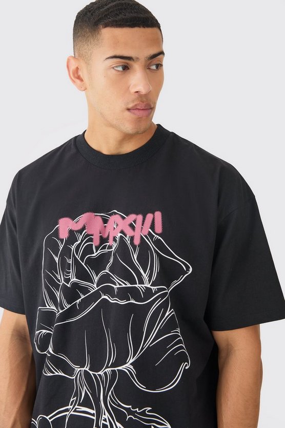 Oversize T-Shirt mit Man Rose Print