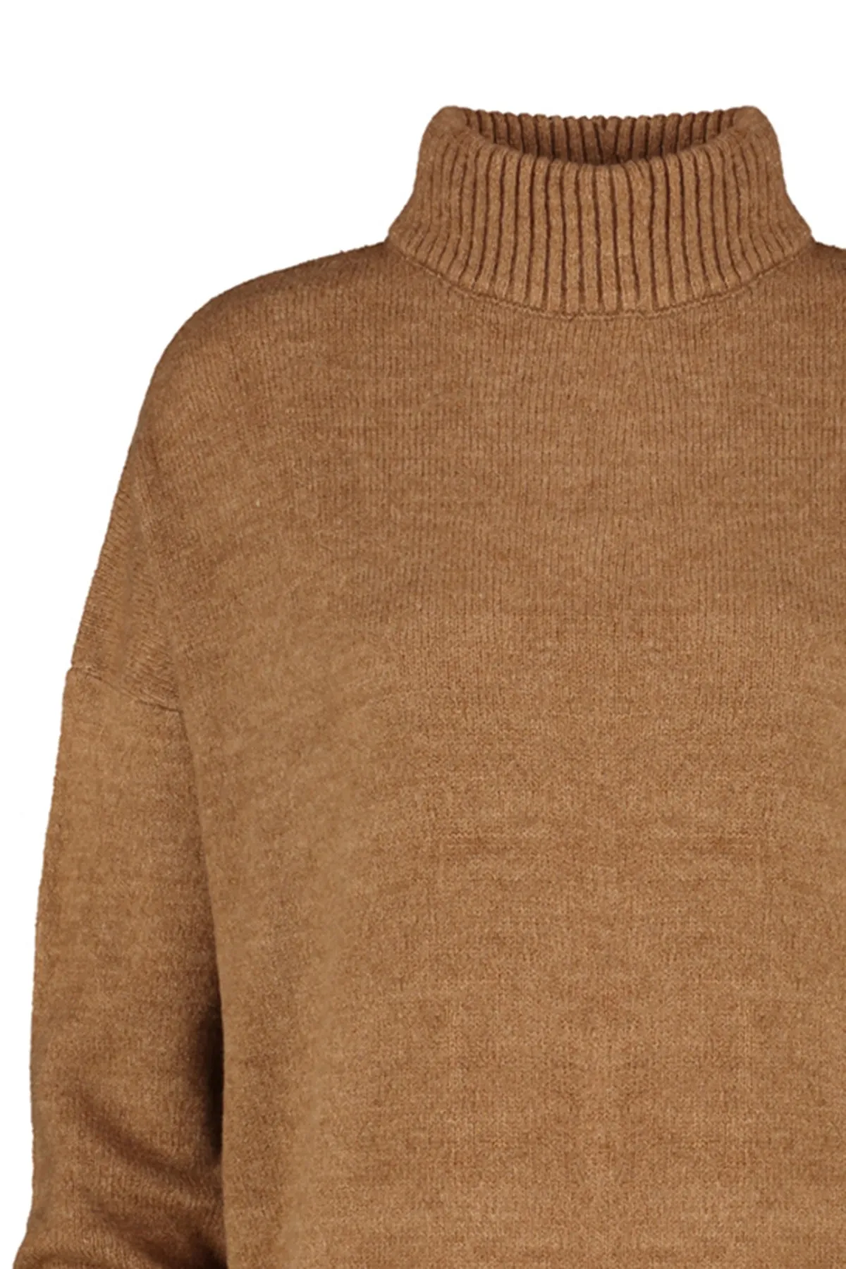 Trendyol Collection  Hellbrauner, weich strukturierter Strickpullover mit Stehkragen und weiter Passform TWOAW23KZ00469