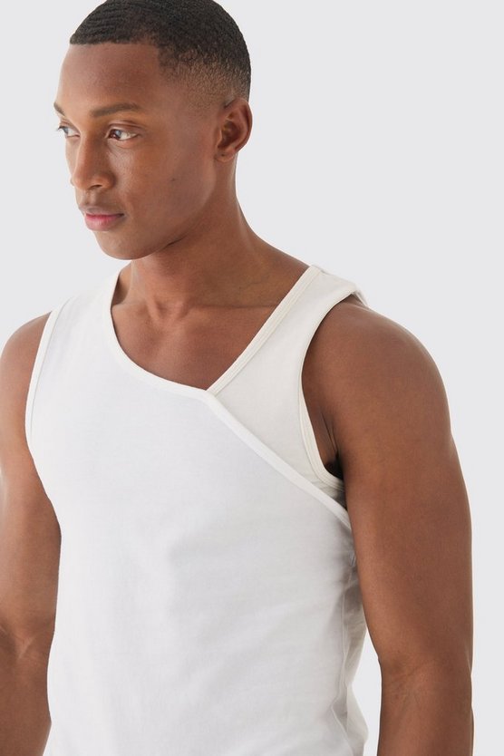 Geripptes Slim-Fit Tanktop mit Kontrast-Einsatz