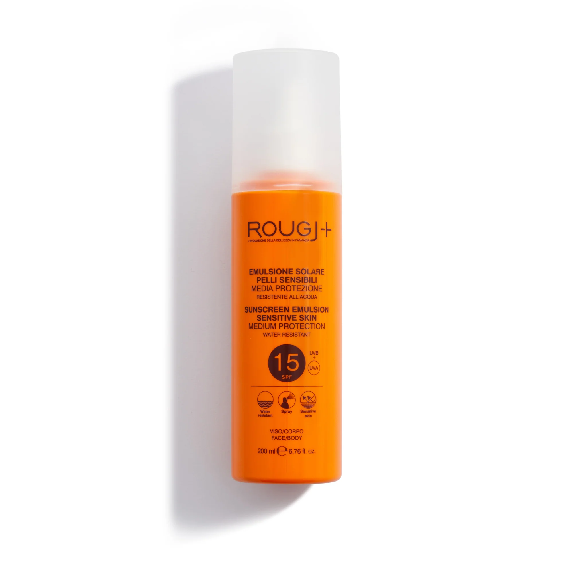 Emulsión protectora solar para pieles sensibles SPF15 - Spray protector solar corporal de protección media, protector solar facial de protección media.