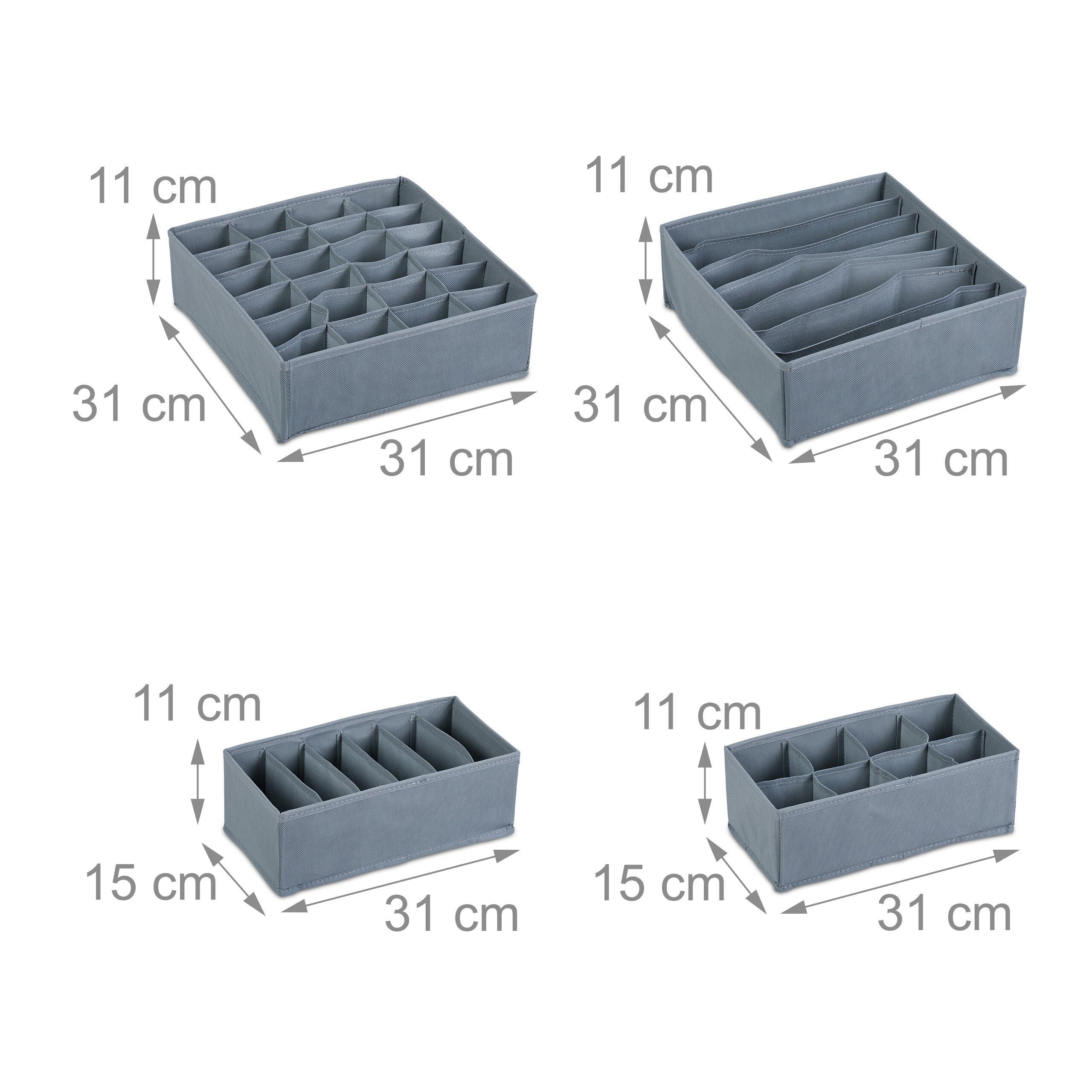 relaxdays Aufbewahrungsbox Schubladen Organizer 4-teiliges Set