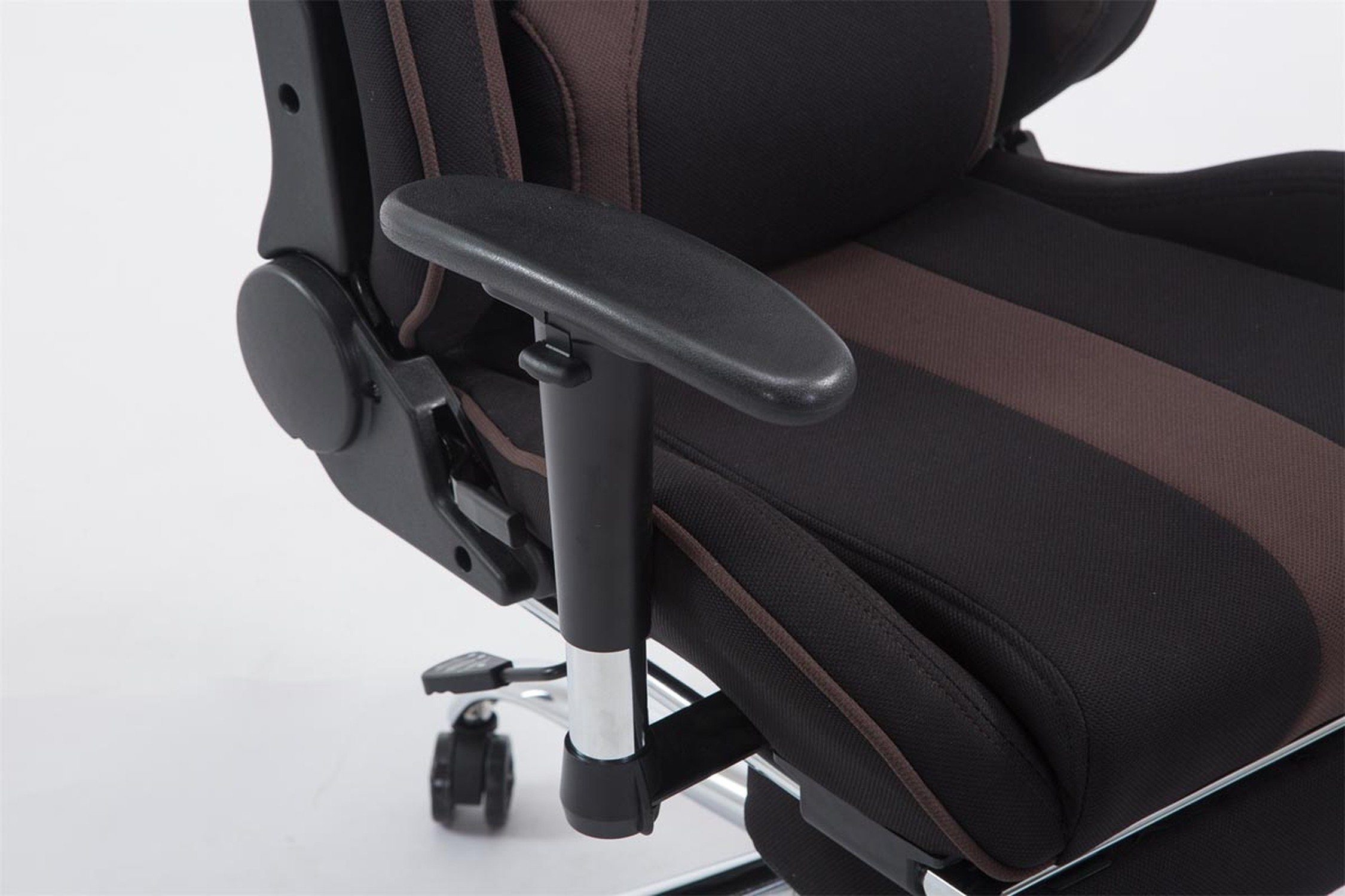 TPFLiving Gaming-Stuhl Limitless-2 mit bequemer Rückenlehne - höhenverstellbar - 360° drehbar (Schreibtischstuhl, Drehstuhl, Gamingstuhl, Racingstuhl, Chefsessel), Gestell: Metall chrom - Sitzfläche: Stoff schwarz/braun